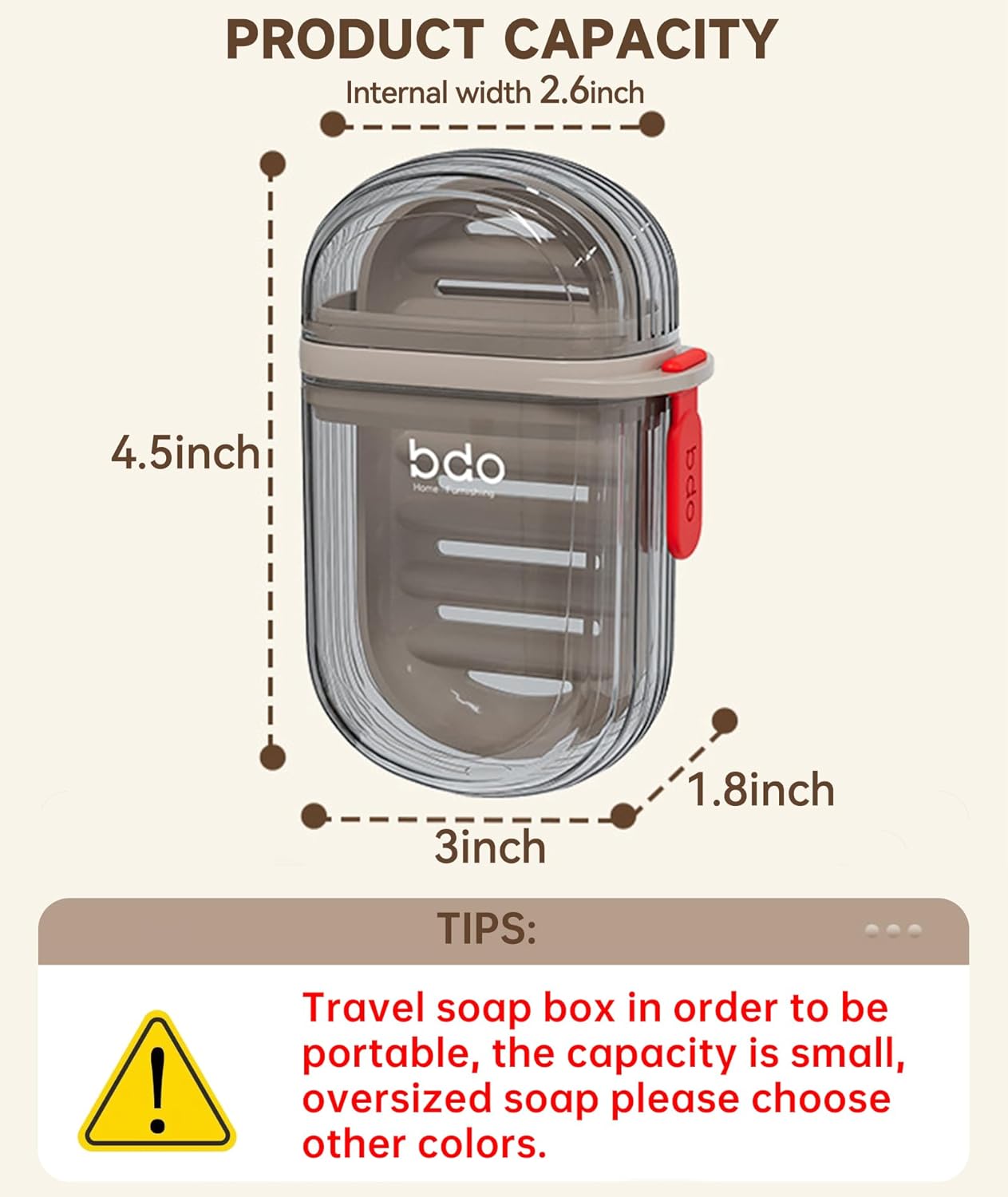 Travel Soap Case, Leakproof Soap Container with Lid, Portable Bar Soap Holder for Traveling, Soap Dish for Bathroom, Shower, Gym, School, Camping, Vacation, Outdoor-Transparent-Black