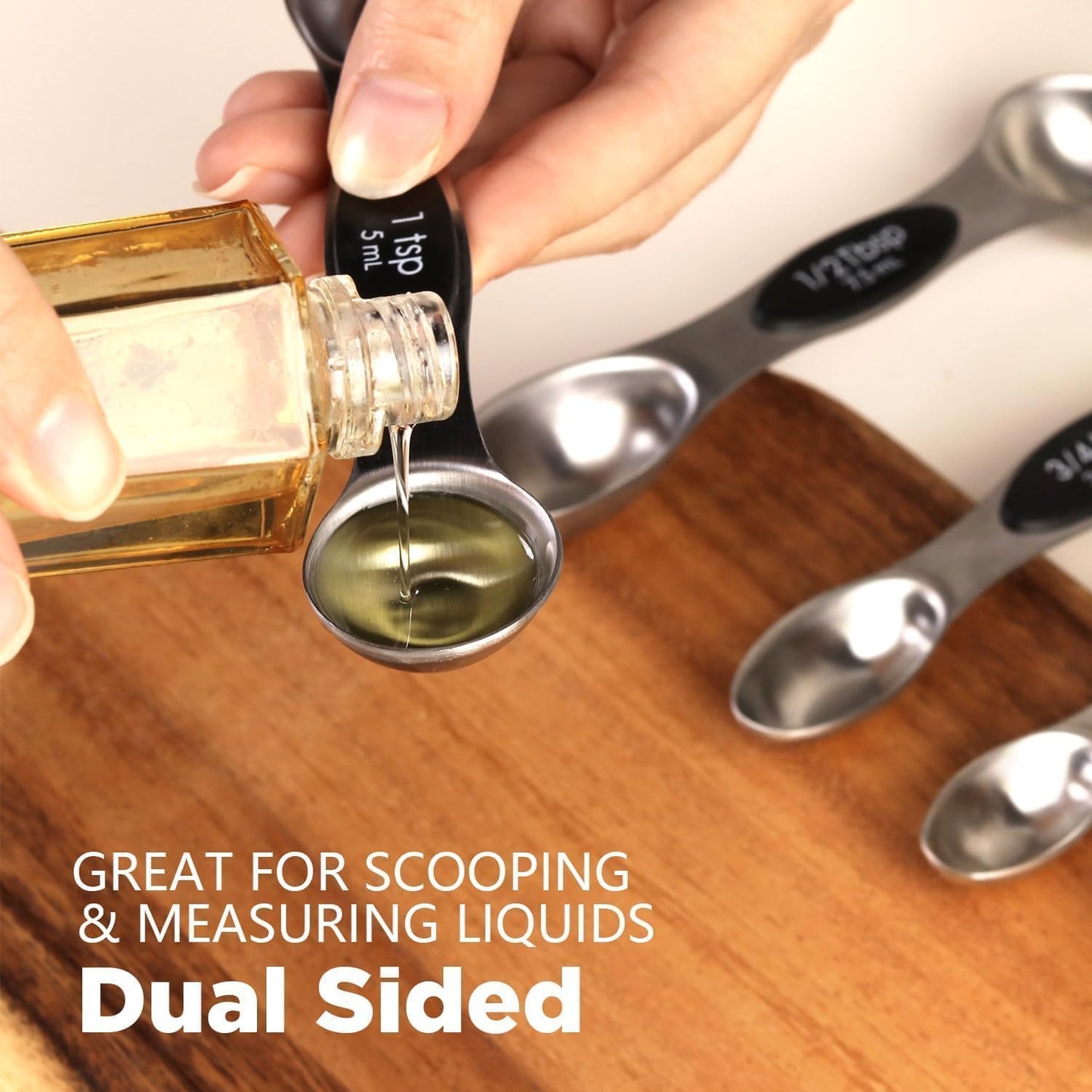 ChefAide Pack of 8 Stainless Steel Magnetic Measuring Spoons Set, Dual Sided, Stackable, Adjustable Teaspoon and Tablespoon Measure Spoon with Leveler, Kitchen Gadgets Set 5