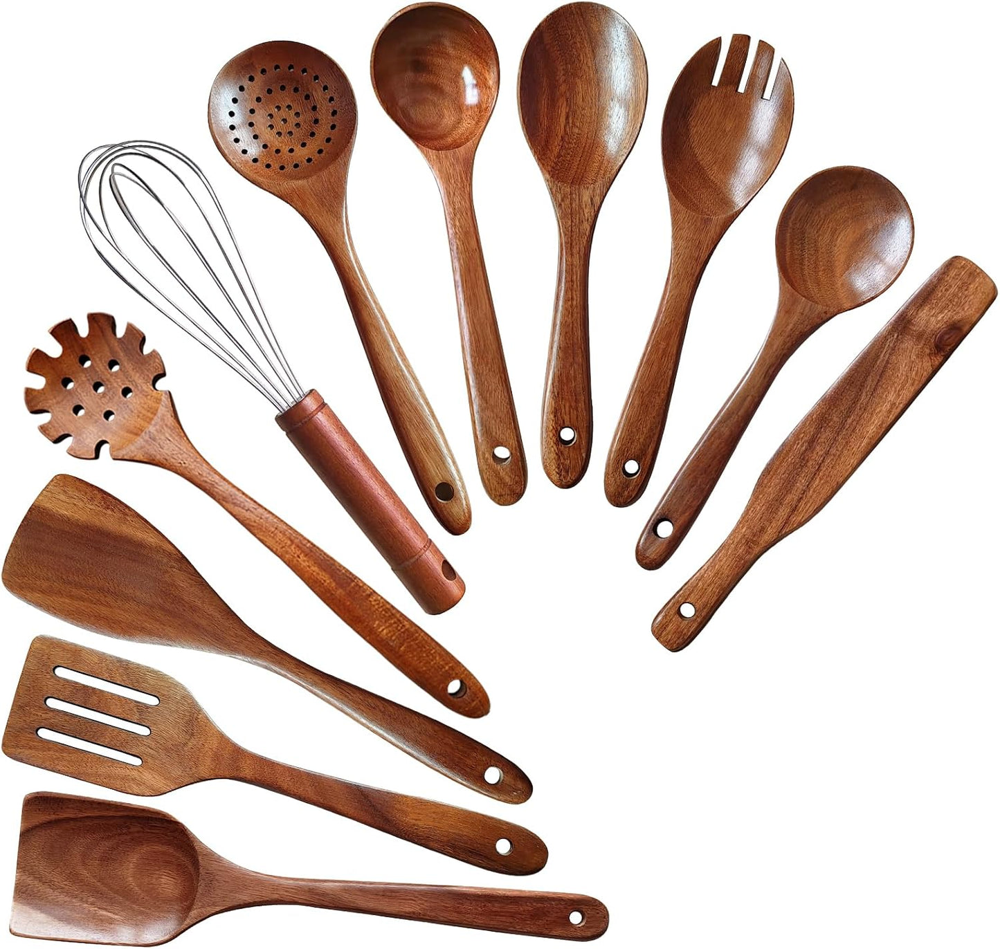 Wooden Non-Stick Kitchen Pan Toolset 7 Pieces Set, Natural Kitchen Utensils Spatula, Wooden Cooking Utensils Spoons, Fried Spatula and Salad Fork