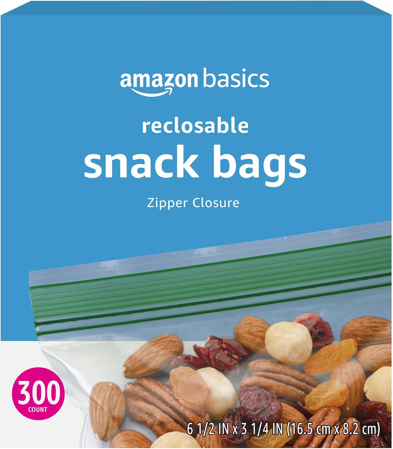 Amazon Basics Reclosable Food Storage Snack Bags for Everyday Use