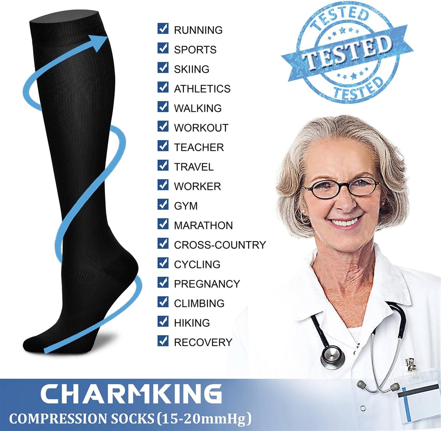 CHARMKING Compression Socks for Women and Men 15-20 mmHg