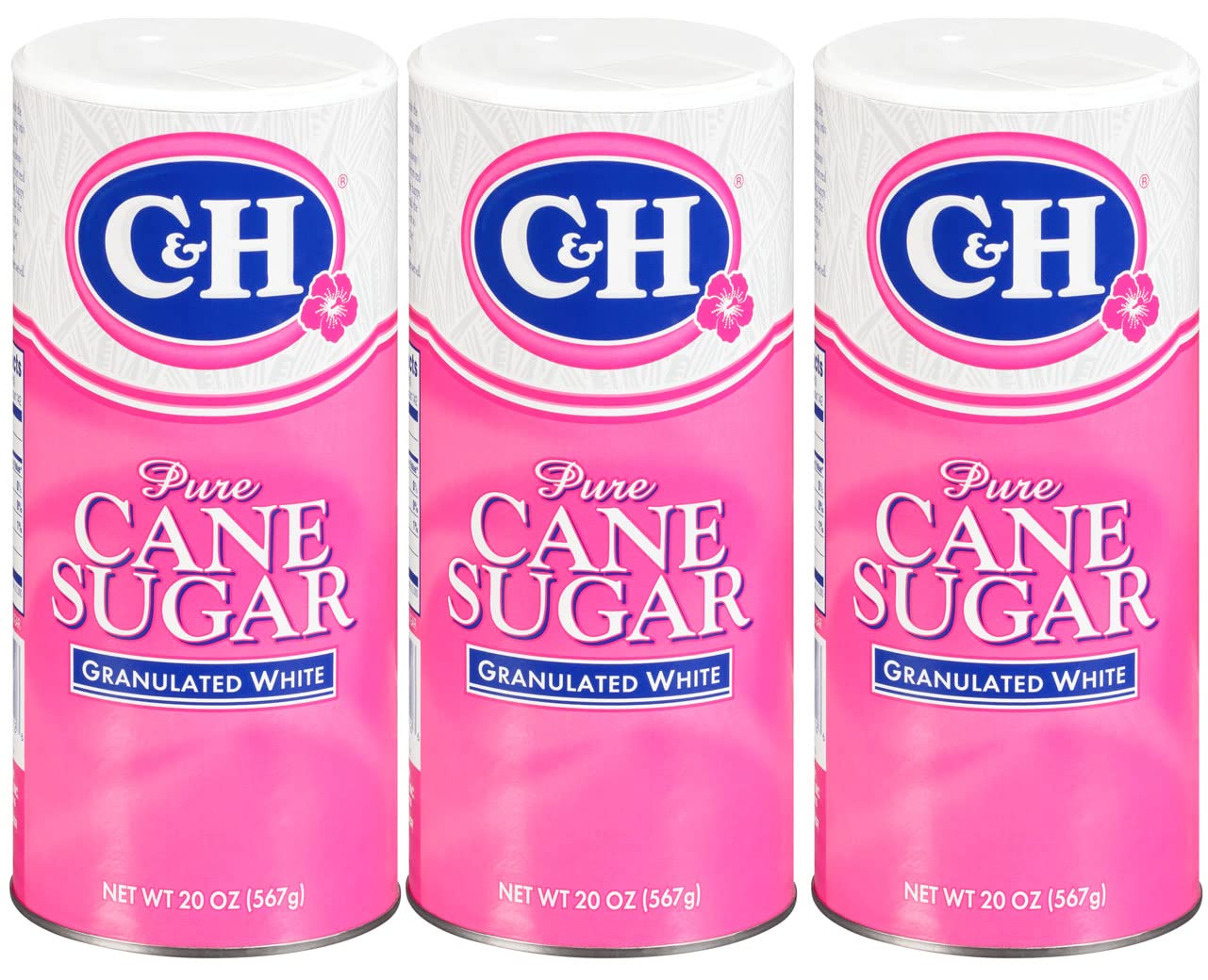 C&H Granulated Sugar Premium Pure Cane Sugar 20 oz Canister Pack of 3