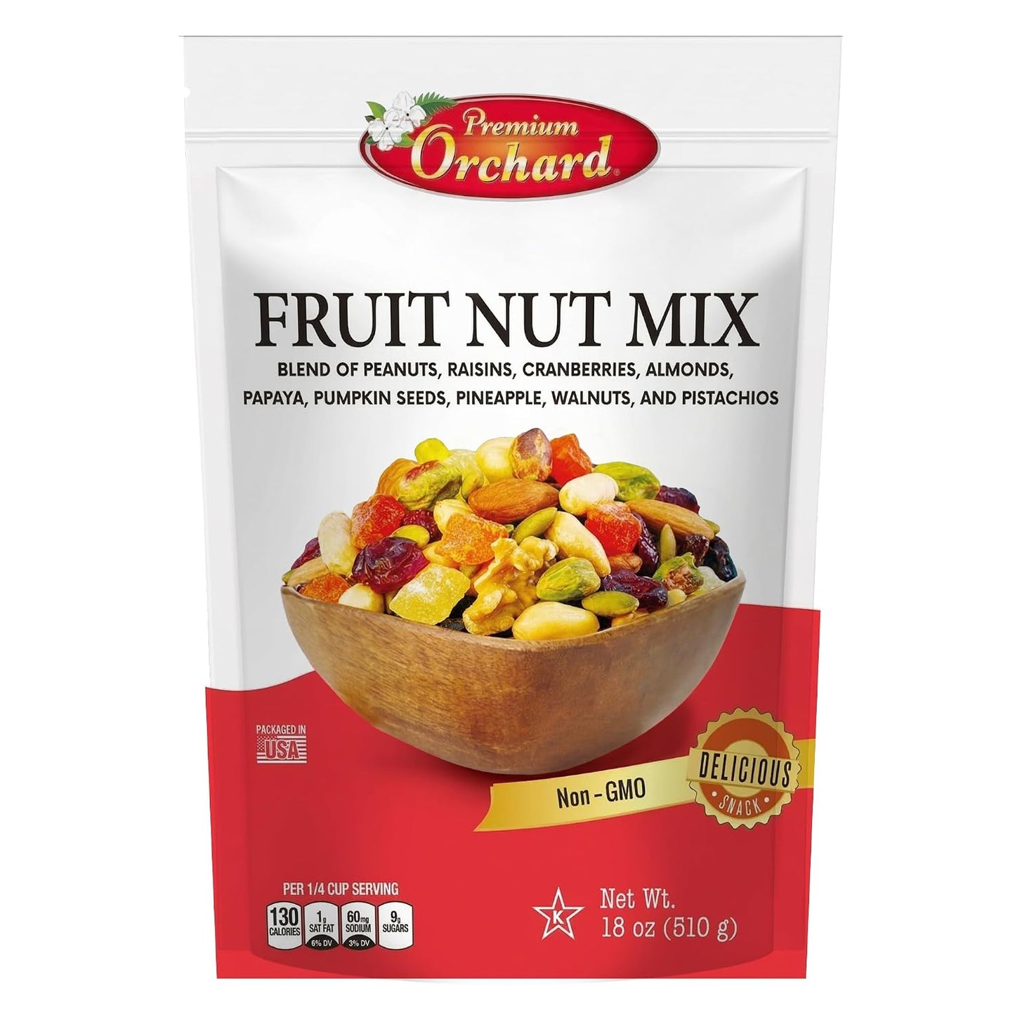 Premium Orchard Fruit Nut Mix Trail Mix, 18oz, Bulk Blend of Mixed Nuts and Dried Fruit