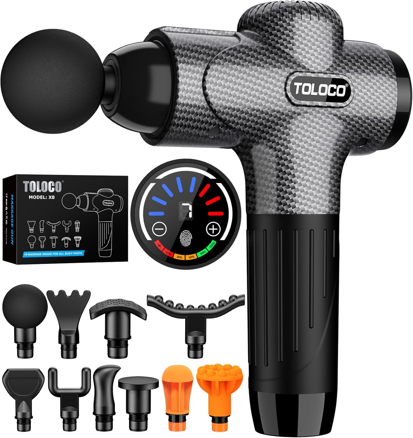 TOLOCO Deep Tissue Percussion Massage Gun with 10 Heads, Super Quiet Portable Electric Massager