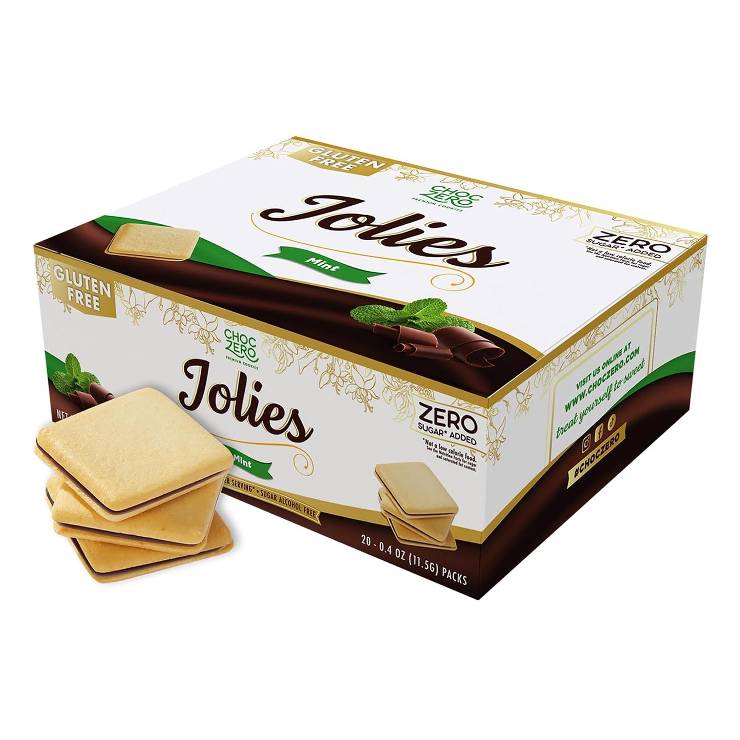 ChocZero Dark Chocolate Jolies Cookies, Sugar Free Chocolate Filled Cookies, Gluten Free, Keto, Low Carb, High Fiber, 8 oz Box