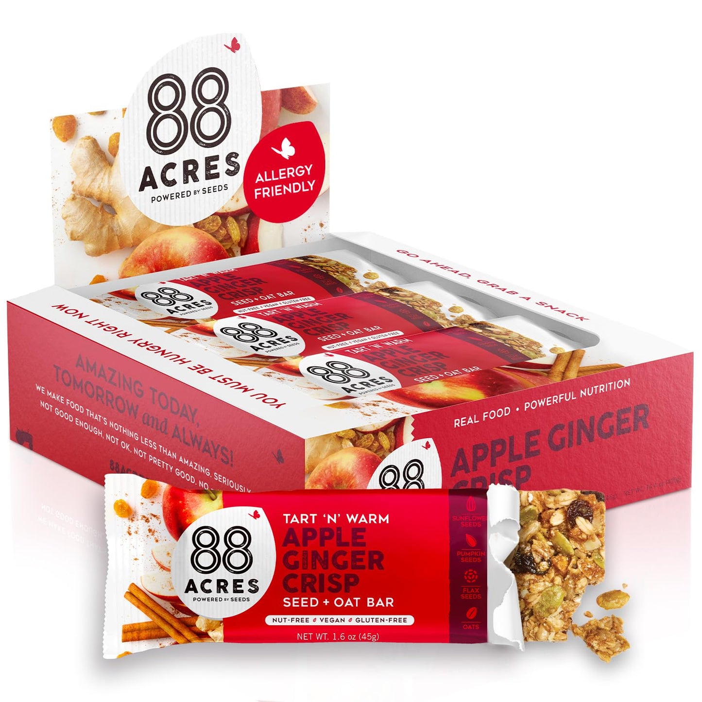 88 Acres Granola Bars, Dark Chocolate Sea Salt, 12 Count, Individually Wrapped, School Safe, Allergen Free