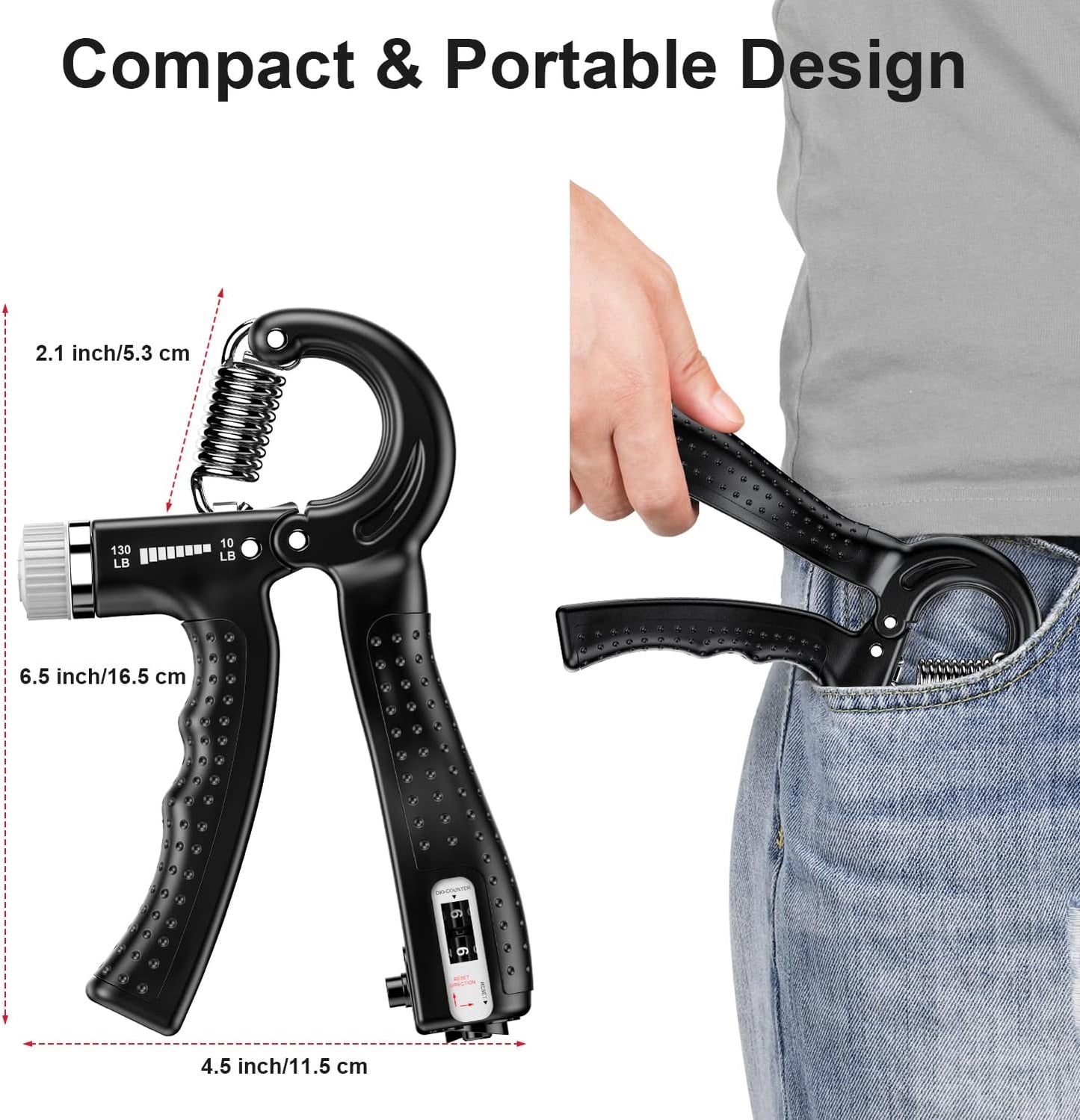 Hand Grip Strengthener 2 Pack - Adjustable Resistance 10-130 lbs, Forearm Exerciser for Muscle Building & Injury Recovery