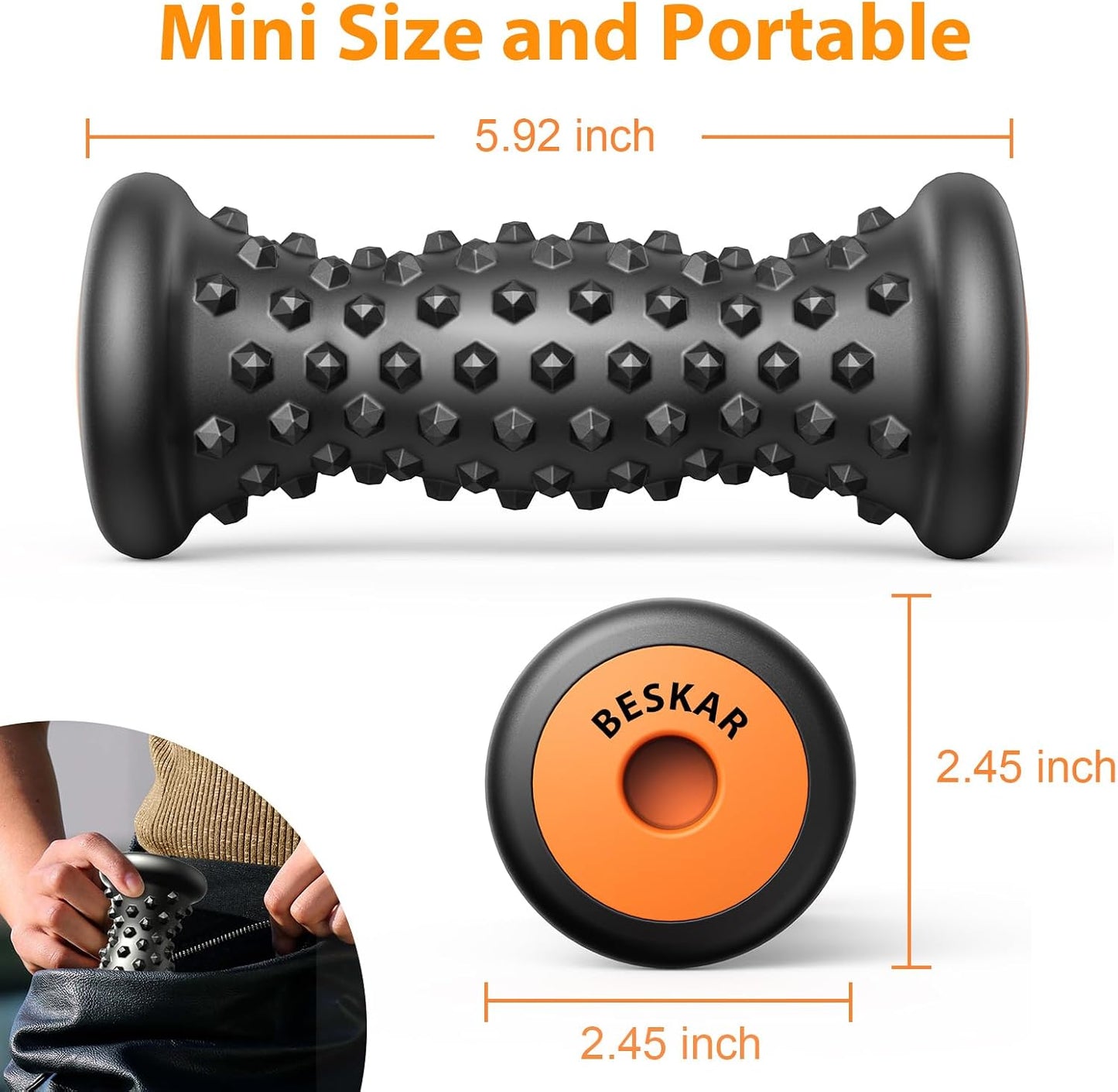 BESKAR Foot Massager Roller for Plantar Fasciitis Relief, Deep Tissue Massage