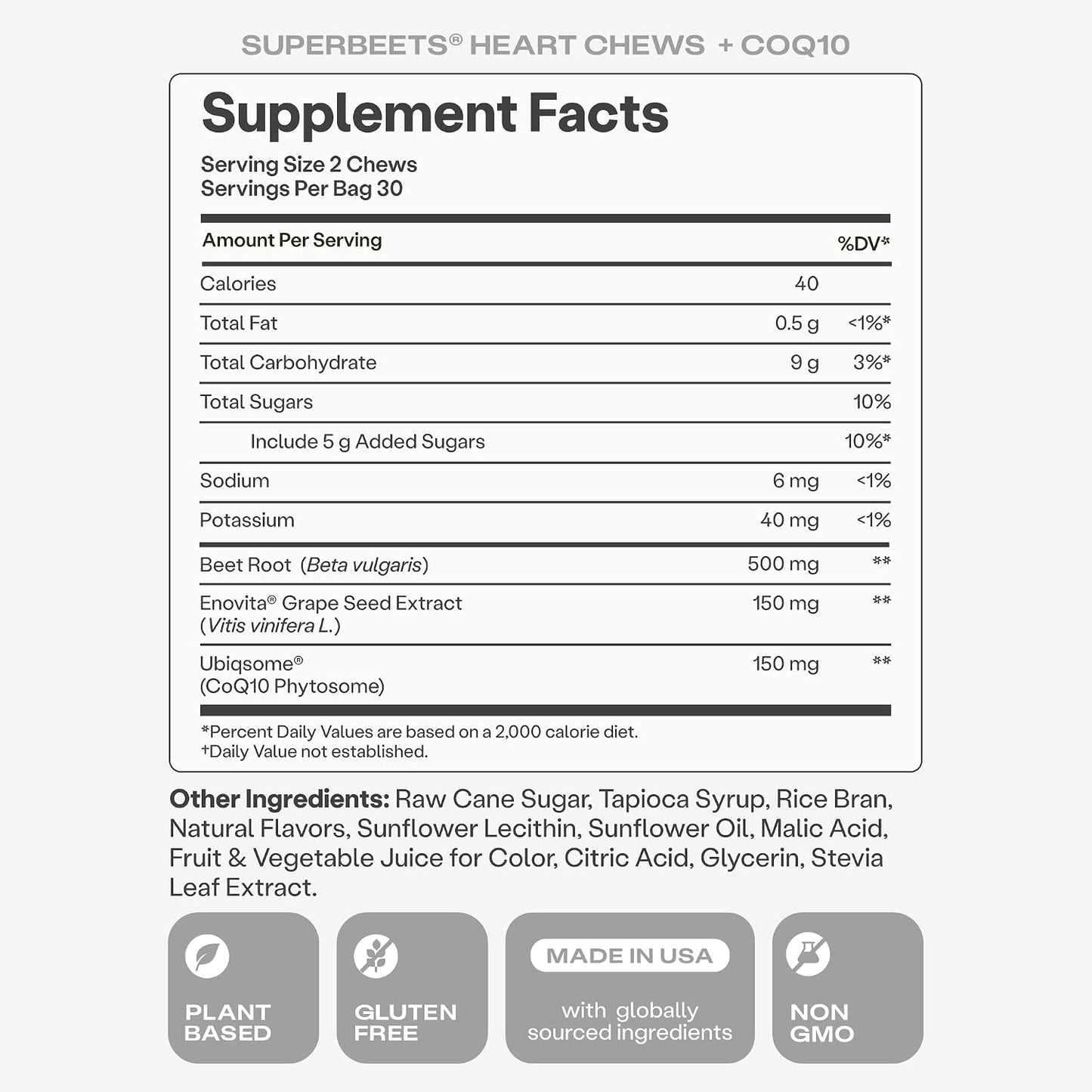 HumanN SuperBeets 3-in-1 Heart Chews with CoQ10 and Beetroot