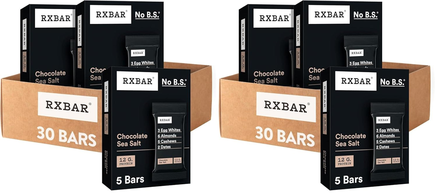 Chocolate Sea Salt RXBAR Protein Bars, 12g Protein, Gluten Free Snacks, 6 Boxes, 30 Bars
