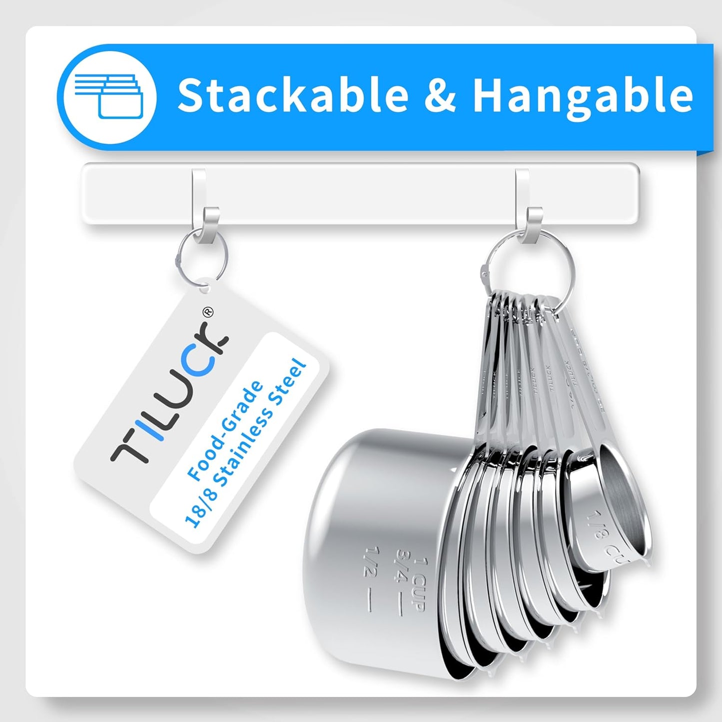 TILUCK Stainless Steel Measuring Cups & Spoons Set,Coffee Scoop Spoon,Kitchen Gadgets for Cooking & Baking,Set of