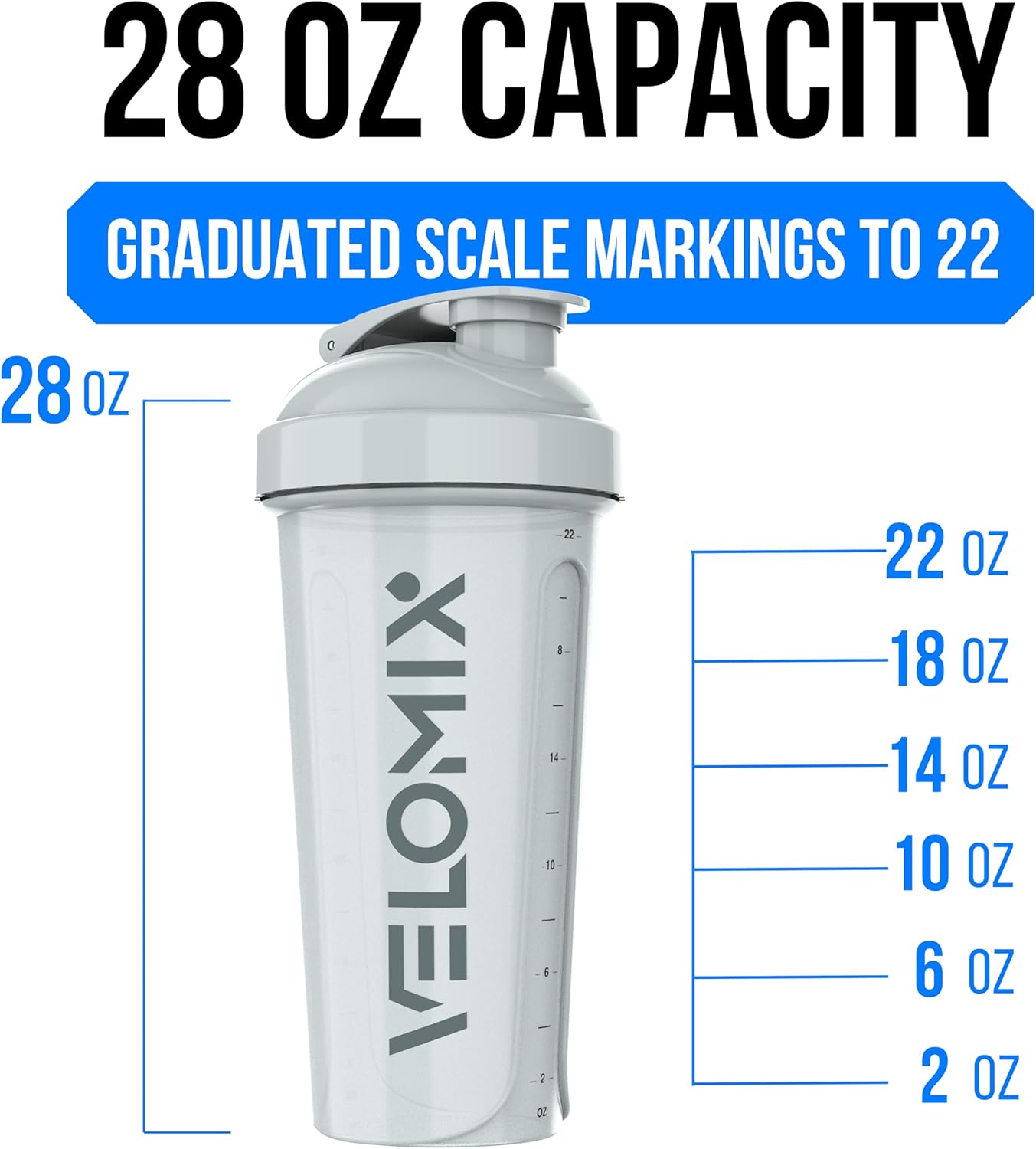 VELOMIX 28oz Protein Shaker Bottles - 4 Pack, Leak Proof