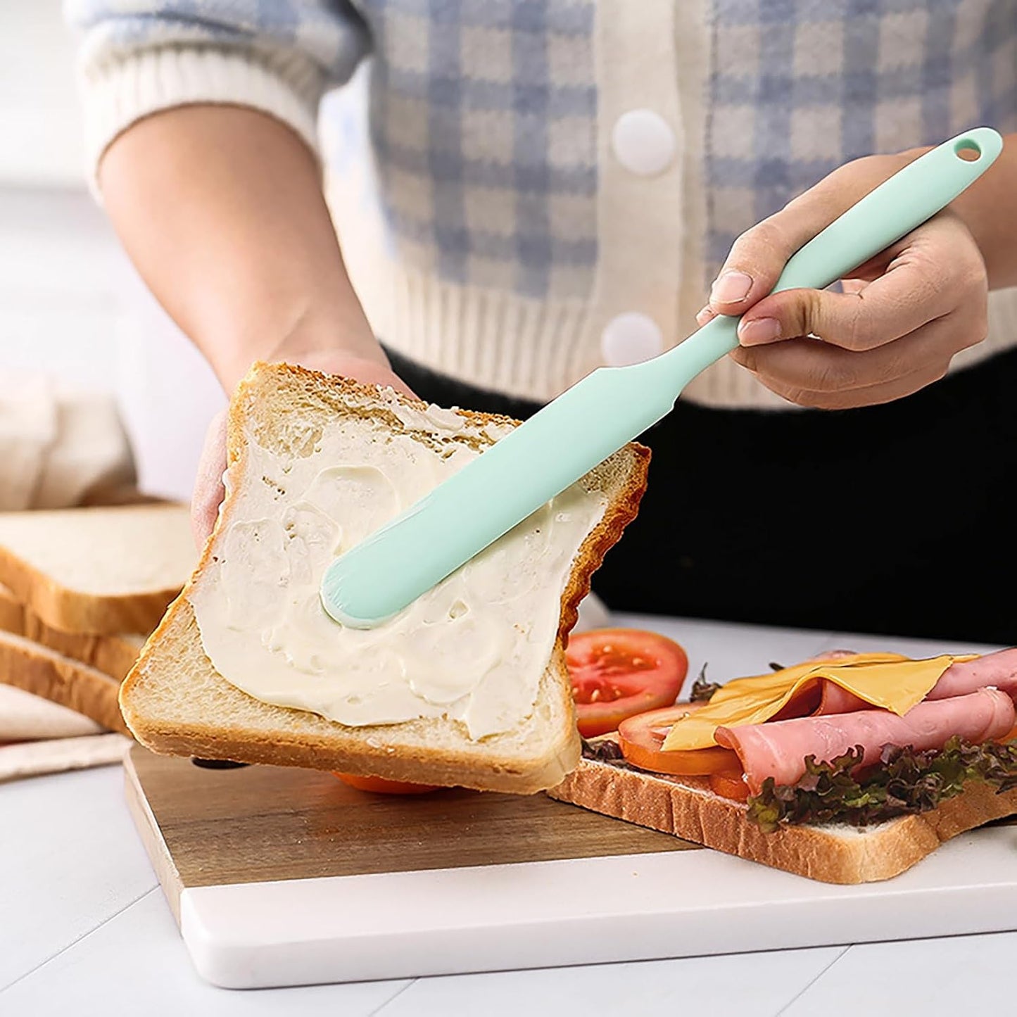 4 Pcs Silicone Jar Spatula Set - Long Handle Sourdough Scraper, Skinny Spatula for Jars, Bottles, and Containers, Non-Stick Heat Resistant Cake Cream Spatulas