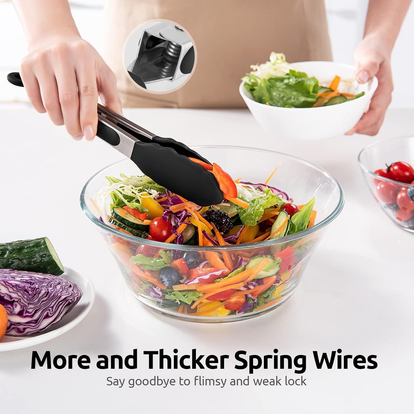 U-Taste Kitchen Tong for Cooking, 600ºF Heat-Resistant Silicone, 9in/Black | Rubber Tong for Serving Food, Salad/Grill/BBQ/Steak/Pasta Silicon Tongs, 18/8 Stainless Steel Handle & Smooth Locking