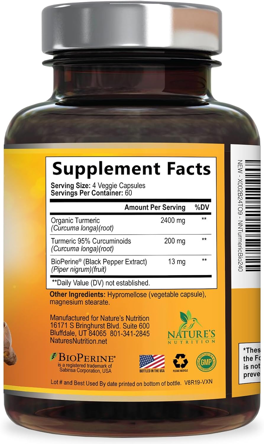 Turmeric Curcumin Supplement - 2400mg Organic Turmeric Per Serving