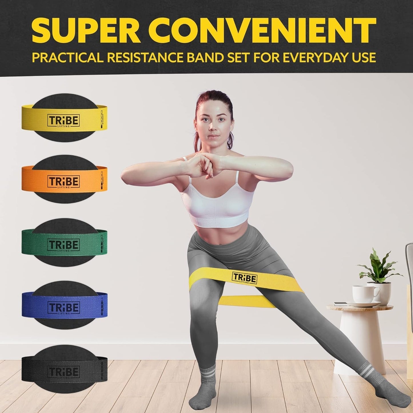 Tribe Fabric Resistance Bands for Working Out - 5 Piece Set for Legs and Glutes