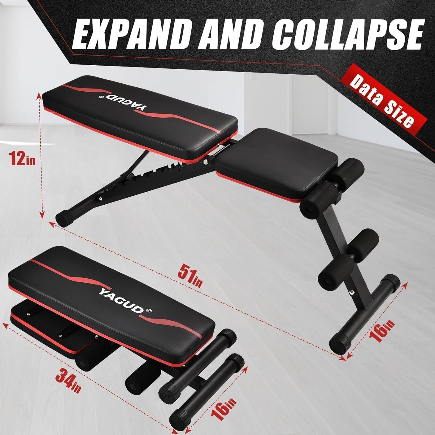 Adjustable Weight Bench Press, 880LB Capacity, Folding Home Gym Bench