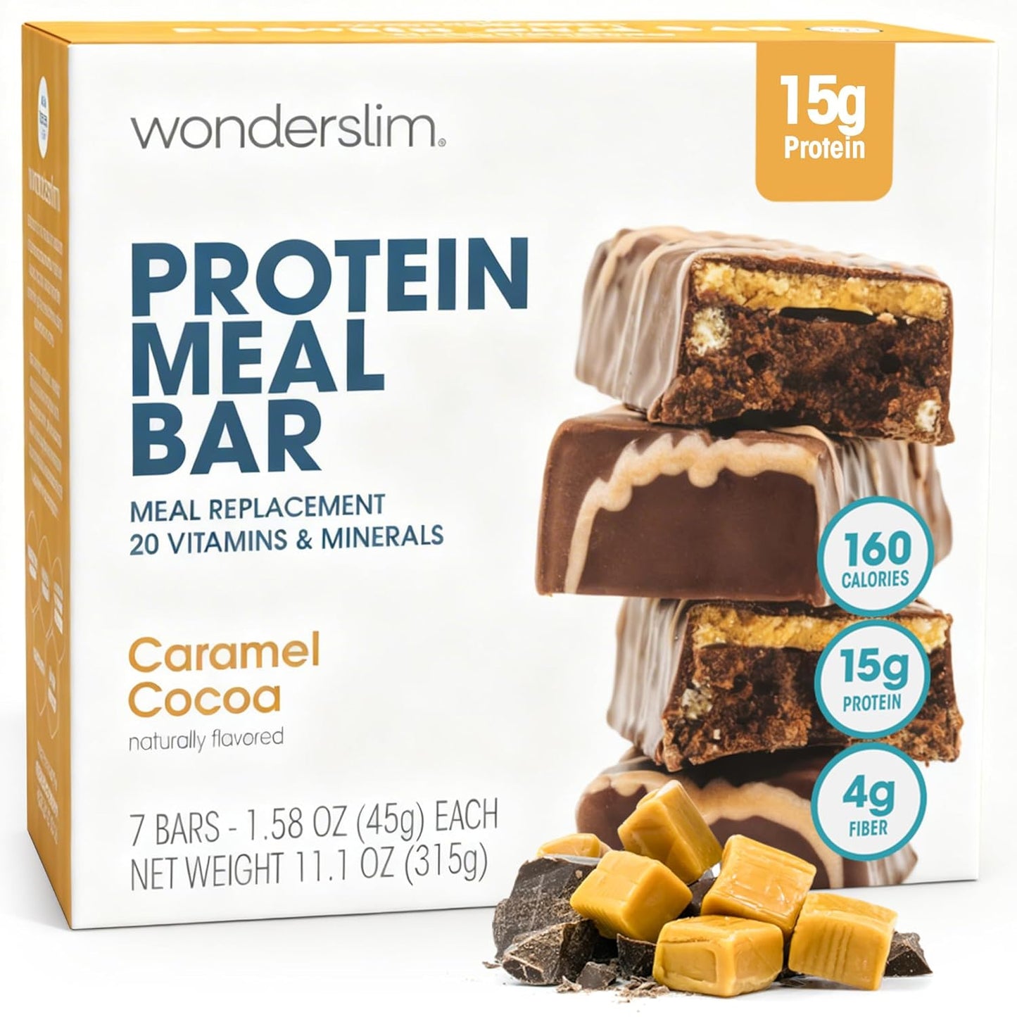 WonderSlim Meal Replacement Protein Bar Variety Pack 15g Protein 20 Vitamins and Minerals