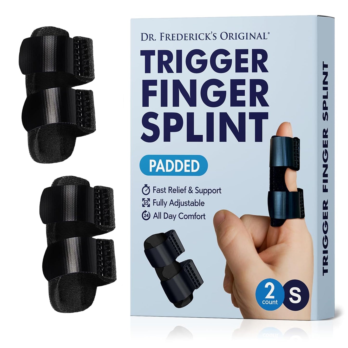 Dr. Frederick's Trigger Finger Splint - Adjustable Finger Brace for Arthritis and Tendonitis - Index, Middle, Ring Fingers - 2 Count