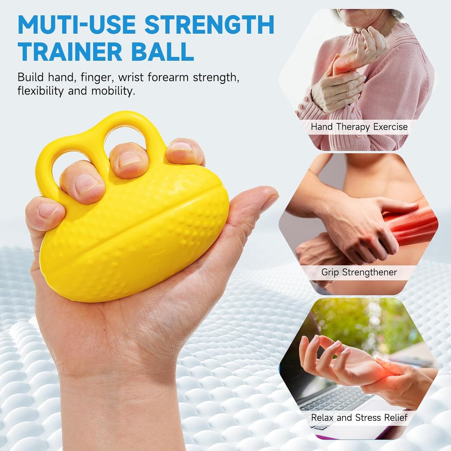 Fanwer Finger Exerciser Hand Squeeze Ball - Strength Trainer for Rehab, Arthritis, Carpal Tunnel