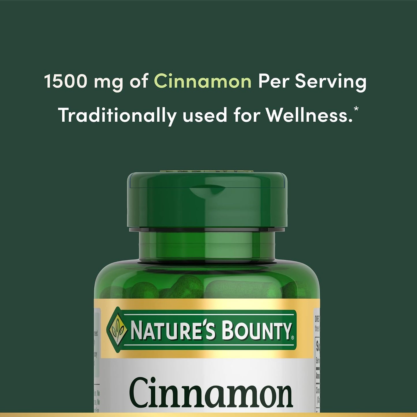 Nature's Bounty Cinnamon Capsules, Herbal Supplement, 1500mg, 100 Capsules