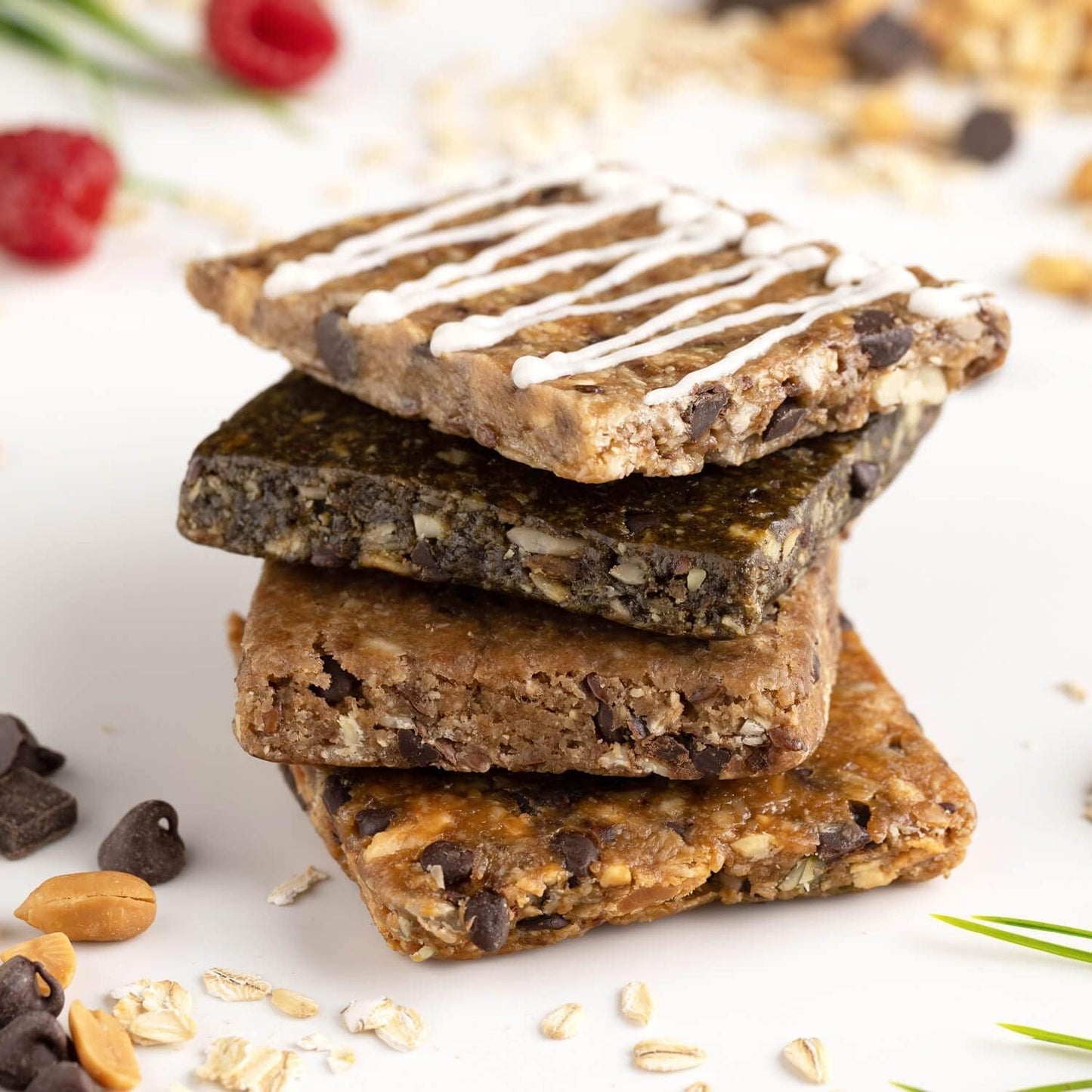 Plant-based meal replacement bar with whole food ingredients, oats, nuts, and seeds