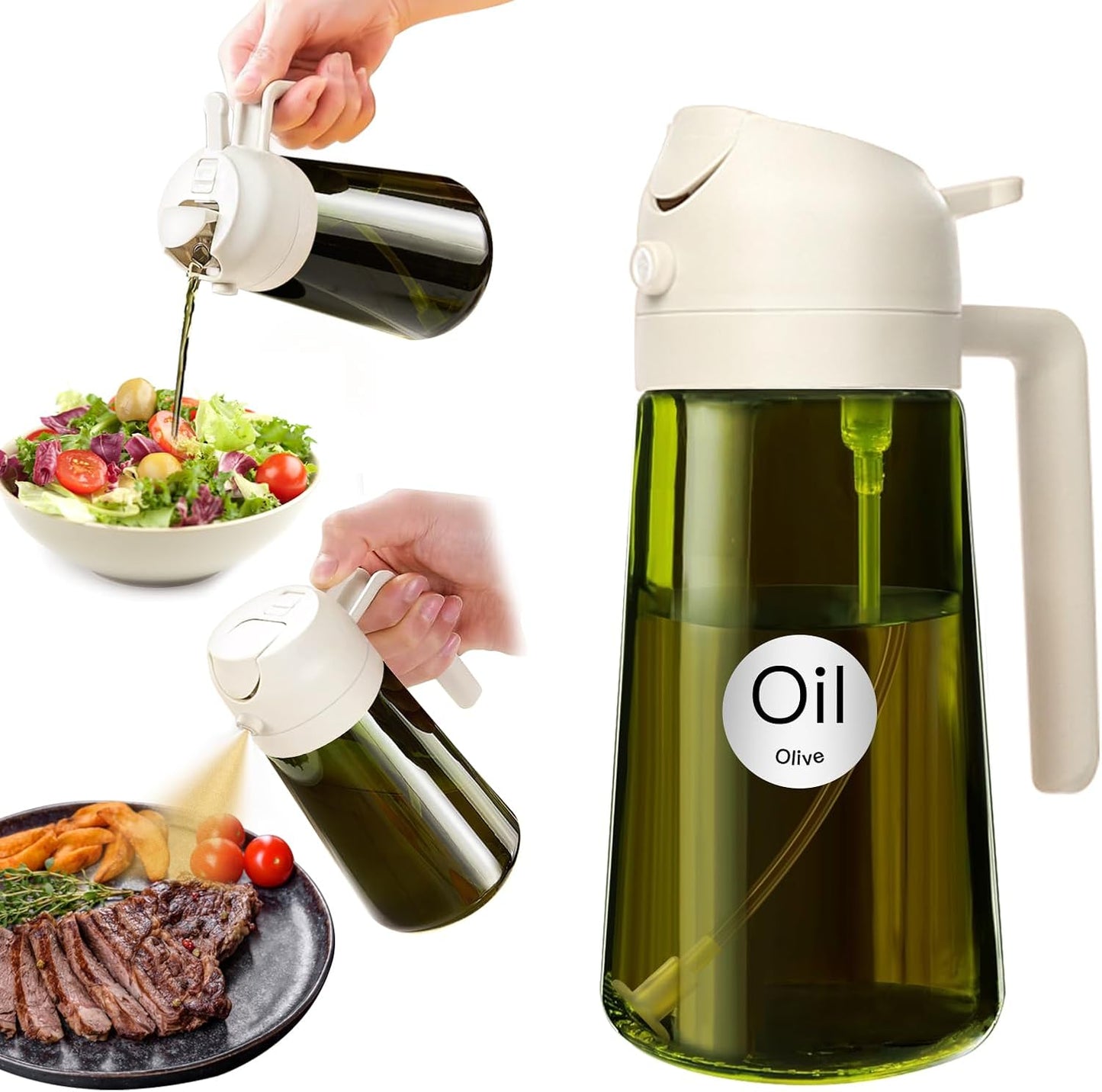 YARRAMATE 16 oz Dark Glass Olive Oil Sprayer & Dispenser, 2-in-1, Black | Light-blocking dark green glass, food-grade spray and pour bottle for cooking, air fryer, salad and BBQ