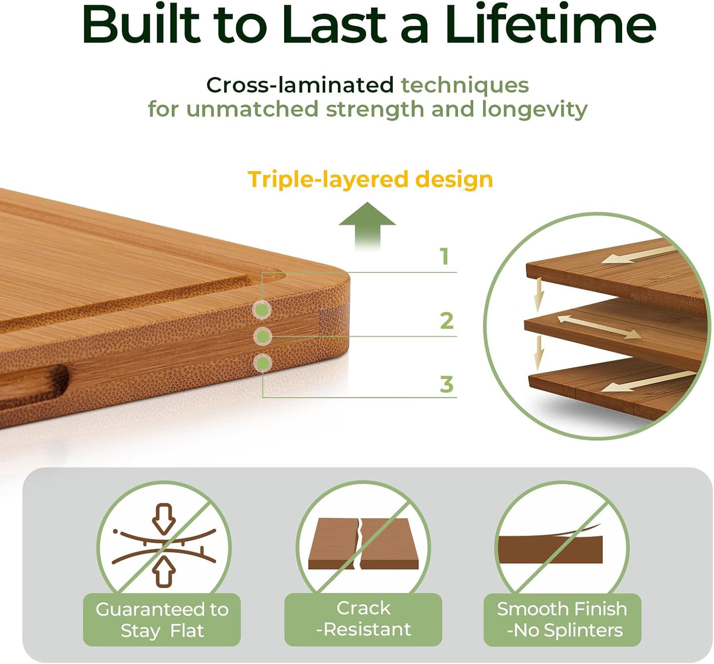 Keechee Bamboo Cutting Board, Durable Wood Cutting Boards for Kitchen with Deep Juice Grooves & Built-in Handles, Ideal Charcuterie & Chopping for Meat, Vegetables and Fruits Ideal Kitchen Gifts