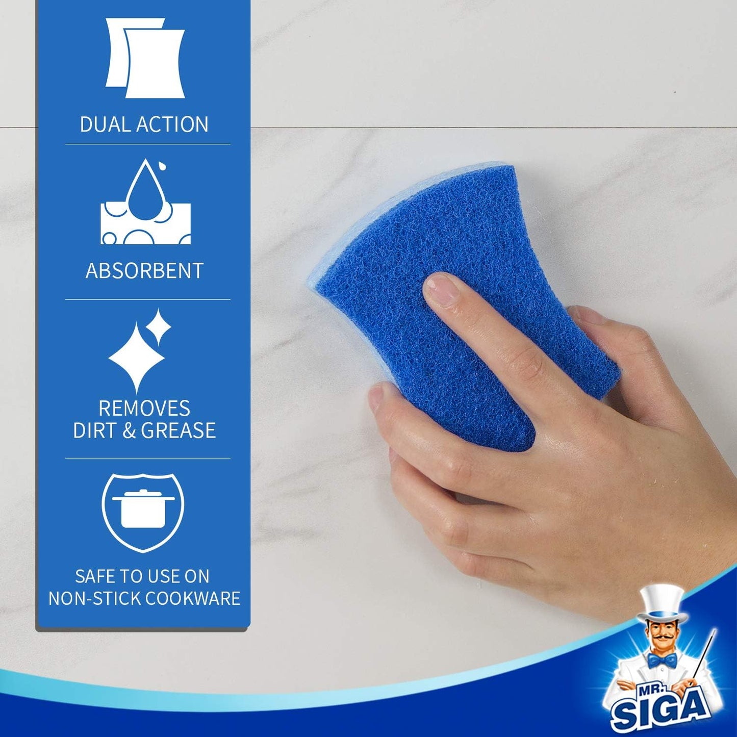 MR.SIGA Non-Scratch Cellulose Scrub Sponge, Dual-Sided Dish Sponge, 12 Pack | Dishwashing sponge for non stick cookware, scratch free dish sponges, kitchen sponges, cellulose sponges, sponges for dishes