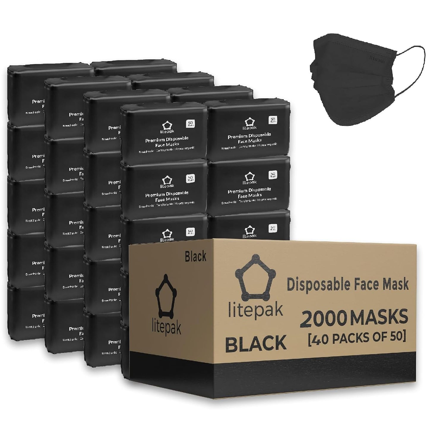 2,000pcs Disposable Face Masks 3 Ply Breathable Blue 40 Packs of 50