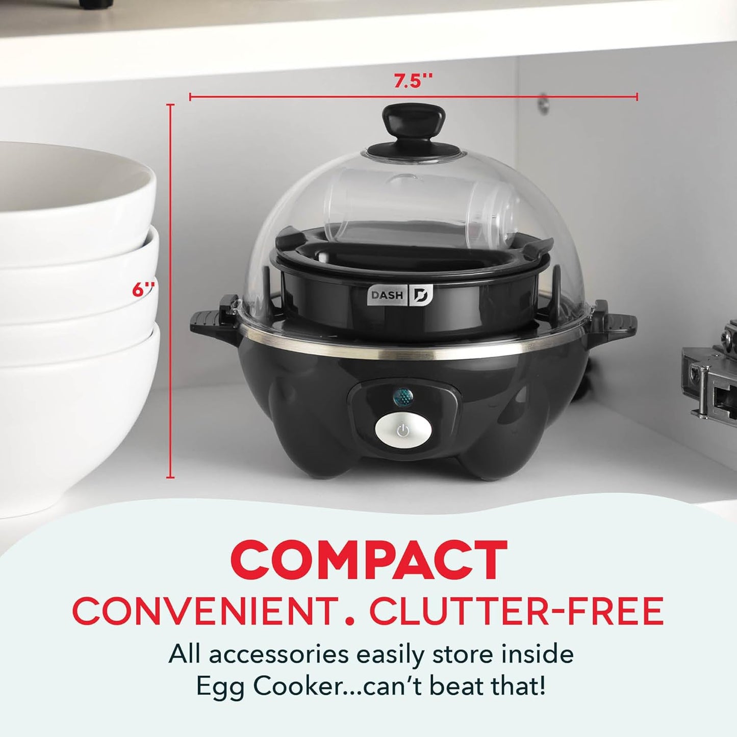 Dash Rapid Egg Cooker, 7 Hard Boiled Eggs, Black | Electric Egg Poacher, Boiler, Steamer & Omelette Maker Machine, Soft or Poached Eggs for Breakfast, Auto Shut-Off, BPA-Free