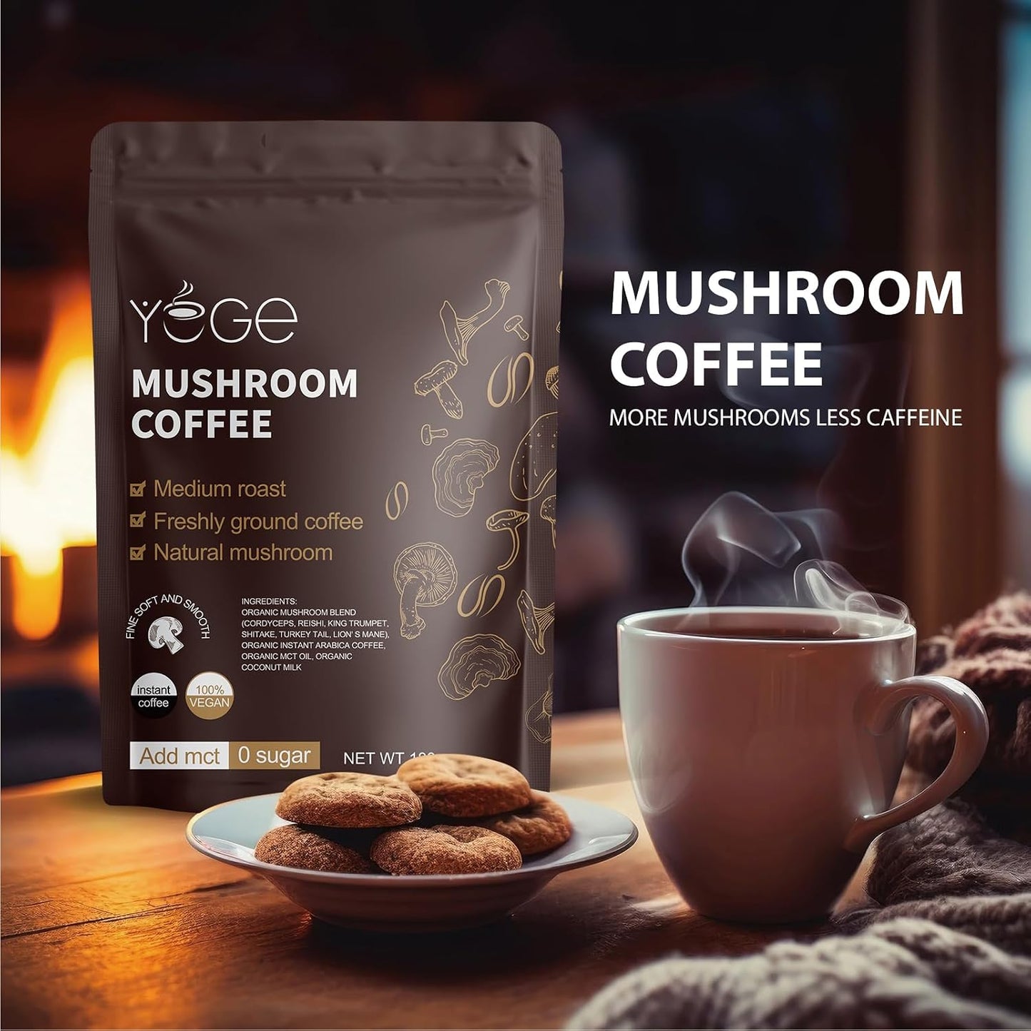 Mushroom Coffee with Cordyceps, Reishi, and Lions Mane for Energy and Immune Support