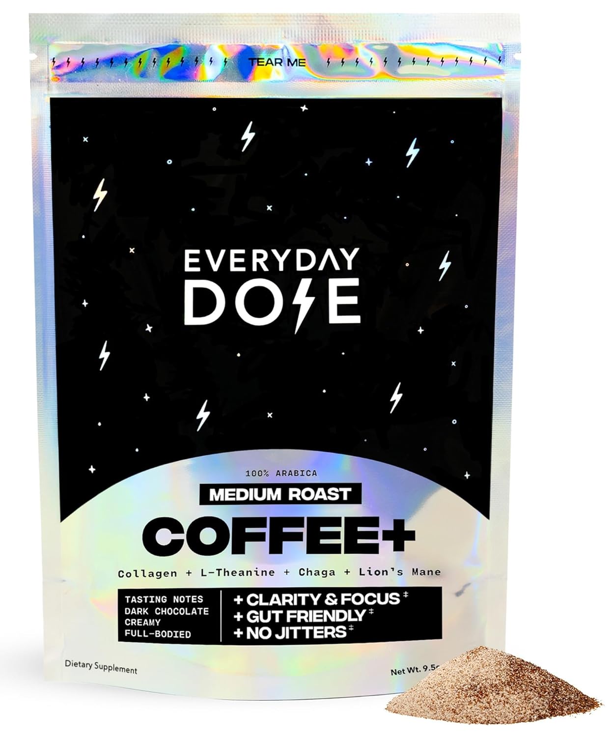 Everyday Dose Premium Adaptogenic Mushroom Coffee with Grass-Fed Collagen, Chaga, Lions Mane & L-Theanine for Better Focus, Energy, Digestion, Skin, and Immunity 30 Servings