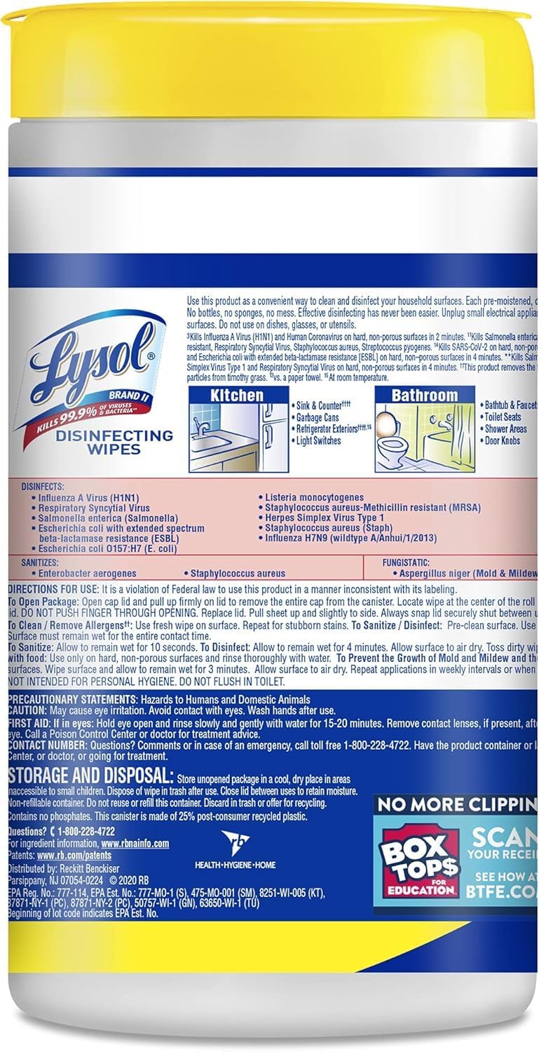 Lysol Disinfecting Wipes Bundle, Home Apartment Dorm Room Essentials and Cleaning Supplies, All Purpose Cleaner, Multi-surface Cleaning Wipes, Lemon and Lime Sanitizing Wipes Bundle, 80 Count