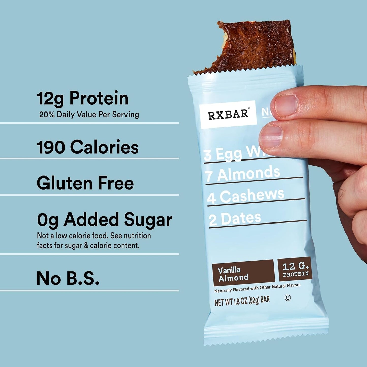 RXBAR Vanilla Almond Protein Bars, 12 Count, 22oz Box, Gluten Free, High Protein Snack