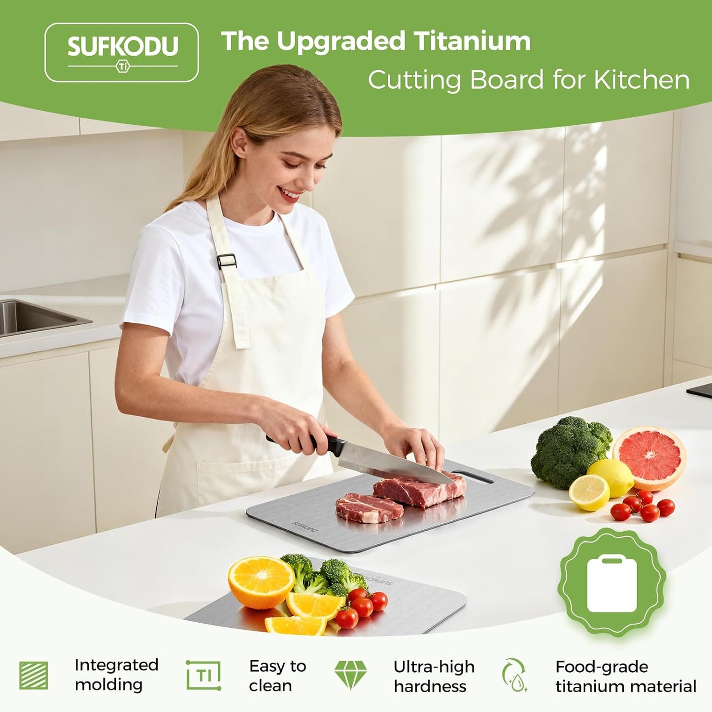Titanium Cutting Board Set of 3, 100% Double-Sided Titanium Cutting Boards for Kitchen, Dishwasher Safe Non-Toxic Chopping Boards for Meat, Vegetables, Fruits, Raw and Cooked Food Prep (M+L+XL)