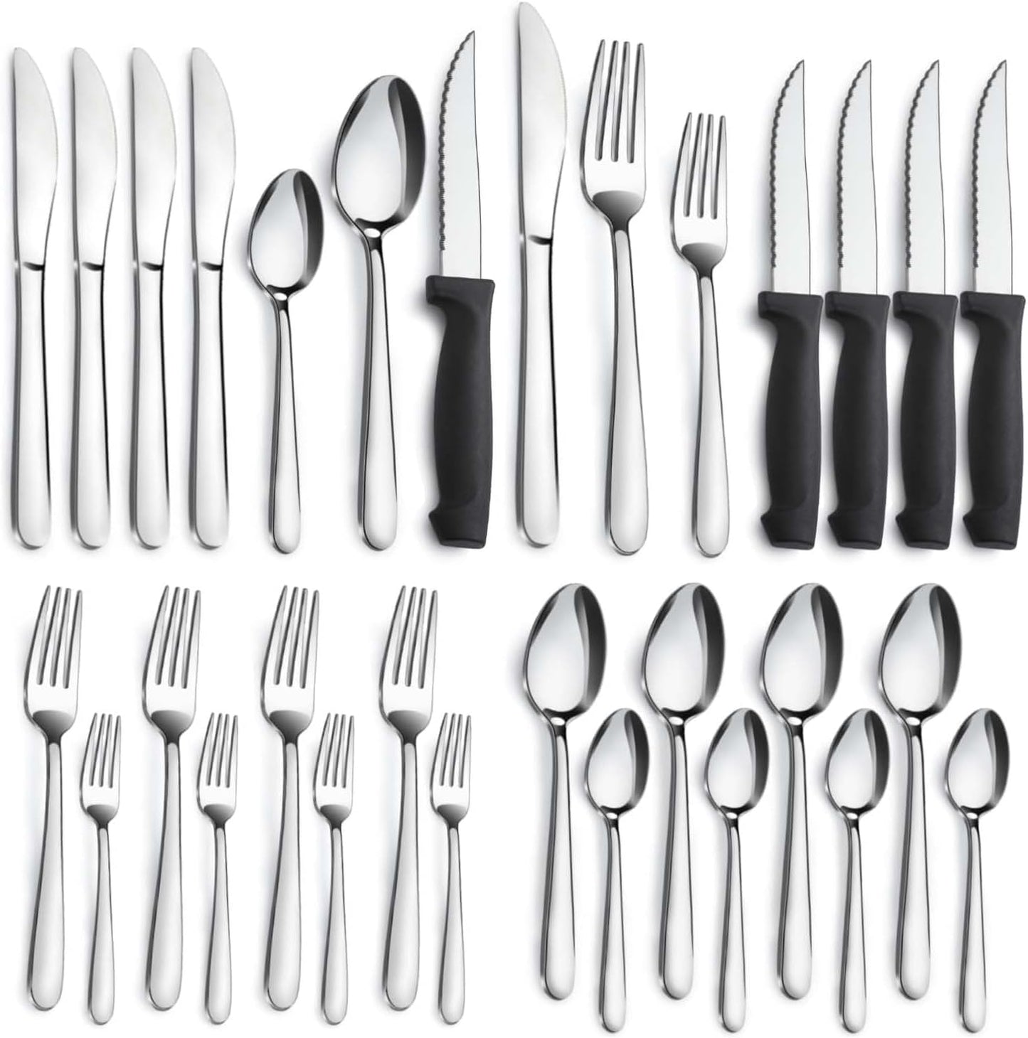 Pleafind 72-Pieces Silverware Set for 12, Flatware Set with Steak Knives, Stainless Steel Cutlery Set, Include Forks Spoons and Knives Set, Dishwasher Safe Utensil Sets for Home Restaurant