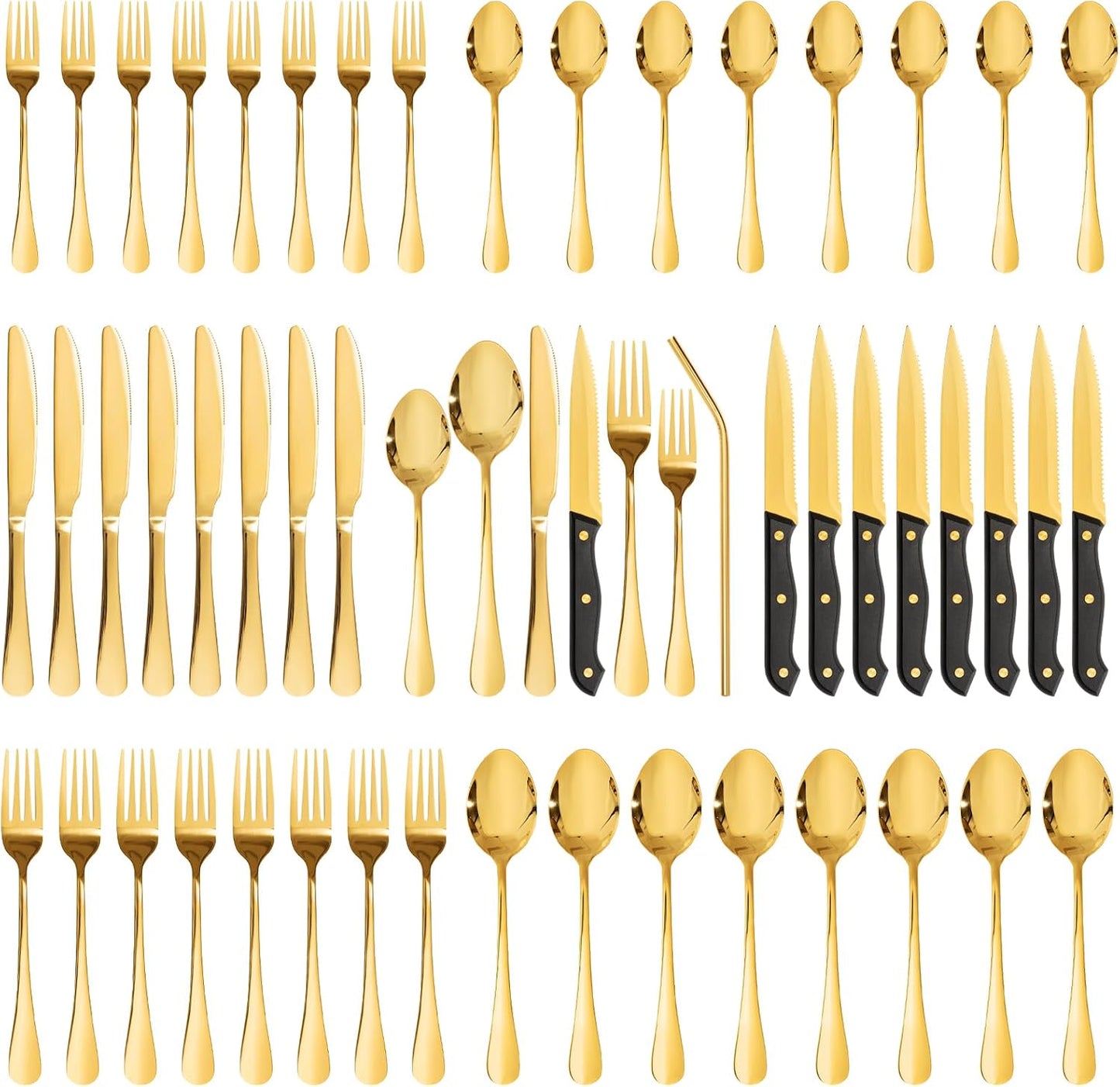 Astercook Silverware Set with Steak Knives 24-Piece Flatware Set for 4 Food-Grade Stainless Steel Cutlery Set Mirror Polished Utensils Set Include Spoons and Forks for Home Kitchen Restaurant