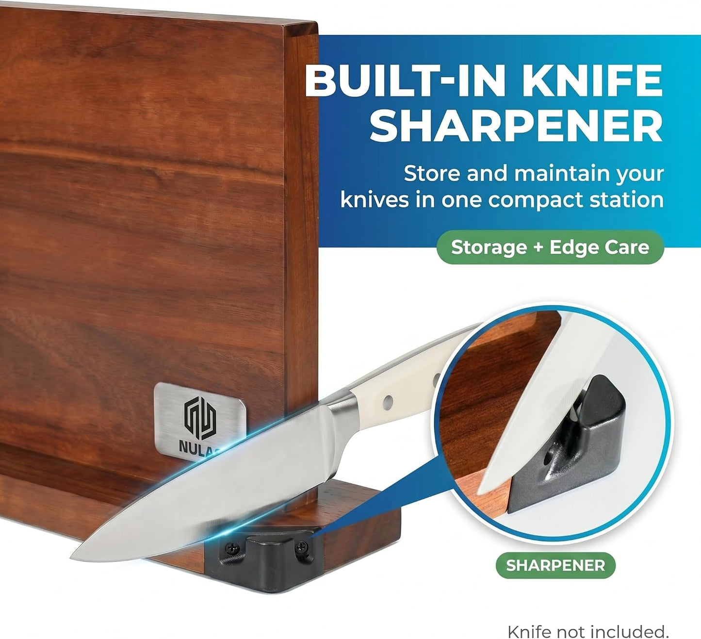 Magnetic Knife Block with Built-in Sharpener, Double-Sided Countertop Magnetic Knife Holder, Holds Up to 12 Knives & Metal Kitchen Tools, Brown