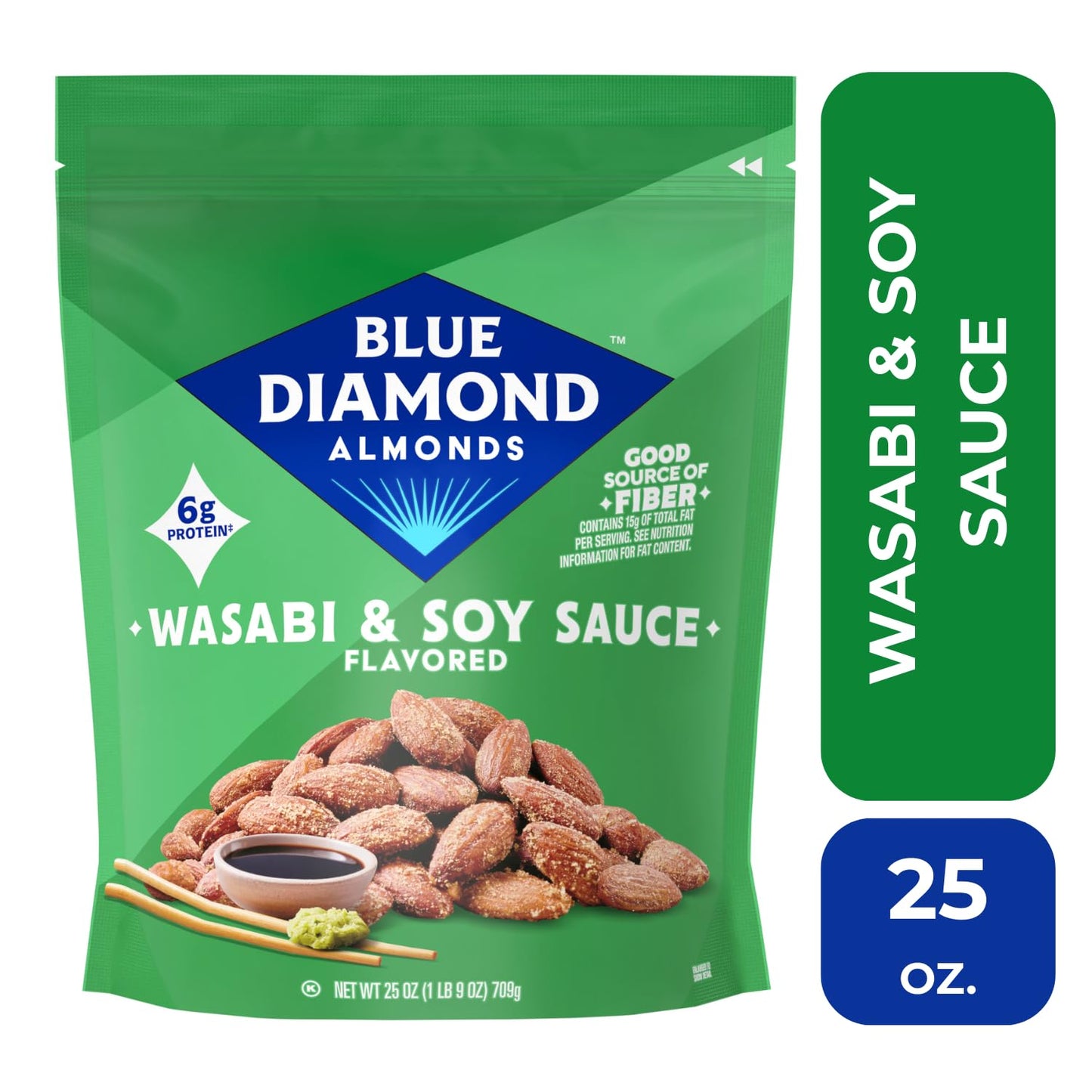 Blue Diamond Wasabi and Soy Sauce Flavored Almonds, 25 Oz Bulk Bag, Pantry Staple, GMO-Free, Kosher Certified