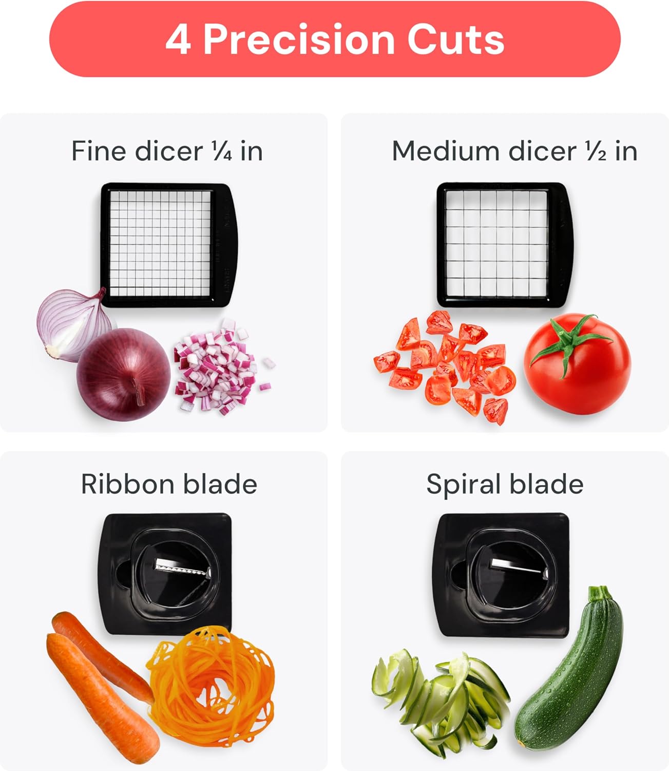 Fullstar Pro Original Vegetable Chopper & Spiralizer, Kitchen Prep Tool | 4 in 1 Veggie Slicer, Onion & Fruit Cutter with Sharp Stainless Steel Blades & Container, All-in-One Food Prep Tool (White)