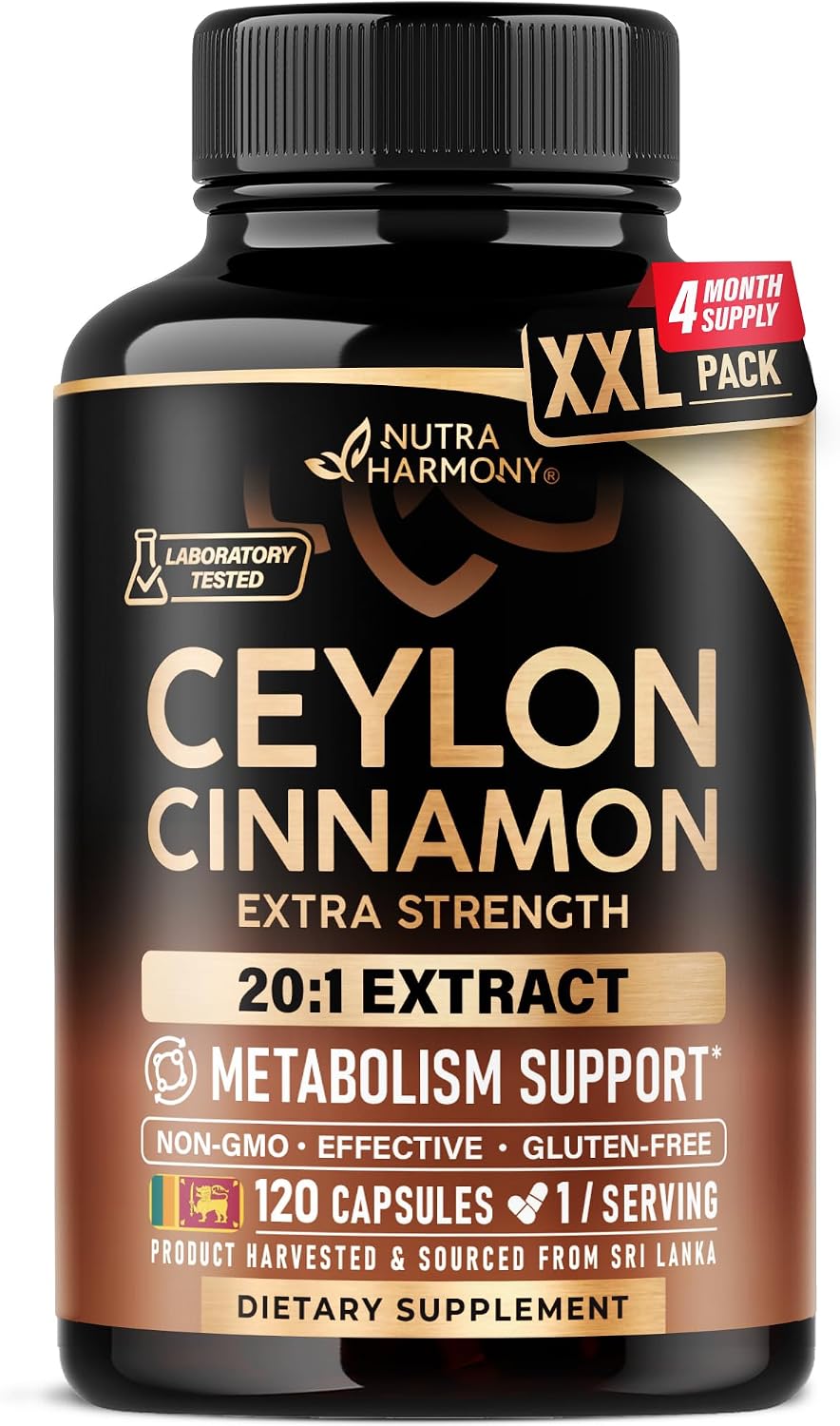 Ceylon Cinnamon Capsules - Extra Strength - 20:1 Extract Supplement