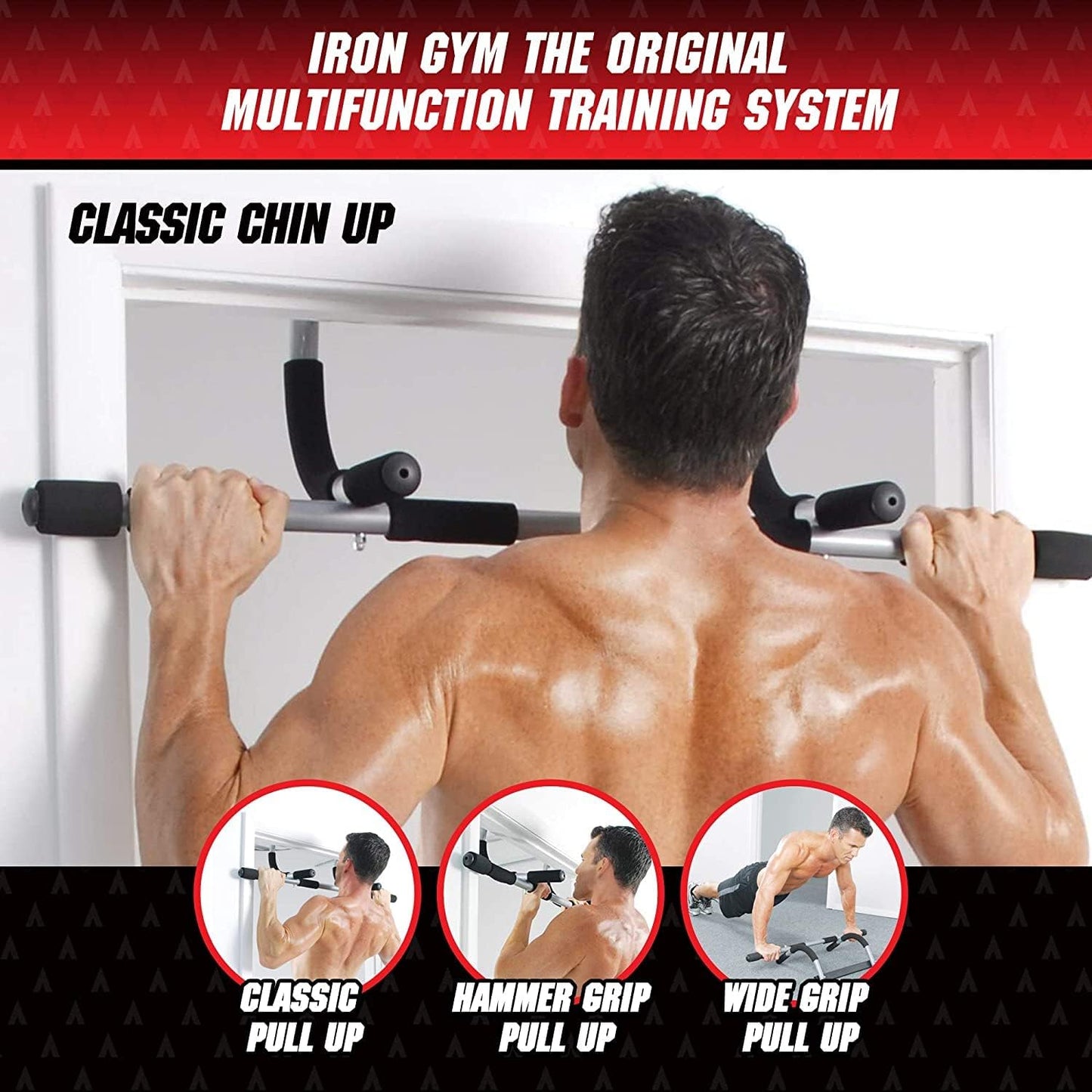 Iron Gym Pull-Up Bar - Total Upper Body Workout, Adjustable Width, Portable Doorframe Chin-Up Bar