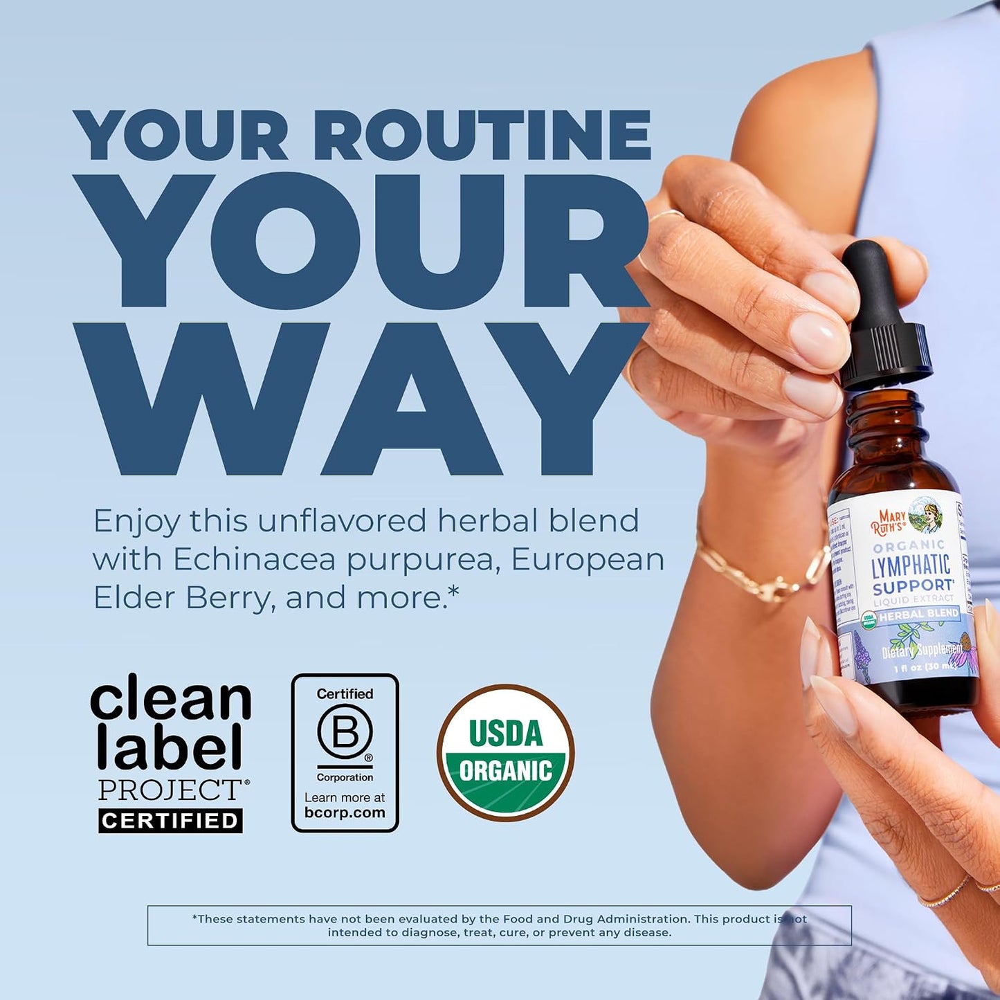 MARYRUTH'S Lymphatic Support Liquid Drops USDA Organic | Herbal Blend with Echinacea & Elderberry | Blue Vervain | Vegan | Alcohol-Free | Non-GMO | 30 Servings