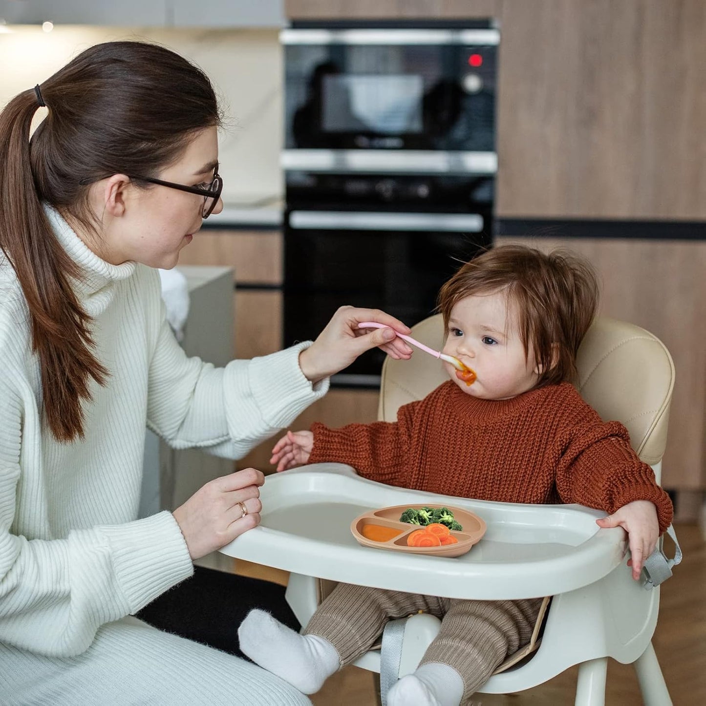 Toddler Plates 3 Pack, Divided Suction Plates for Baby, 100% Food Grade Silicone Baby Plates, Non-Slip, Baby Led Weaning Supplies, Microwave & Dishwasher Safe