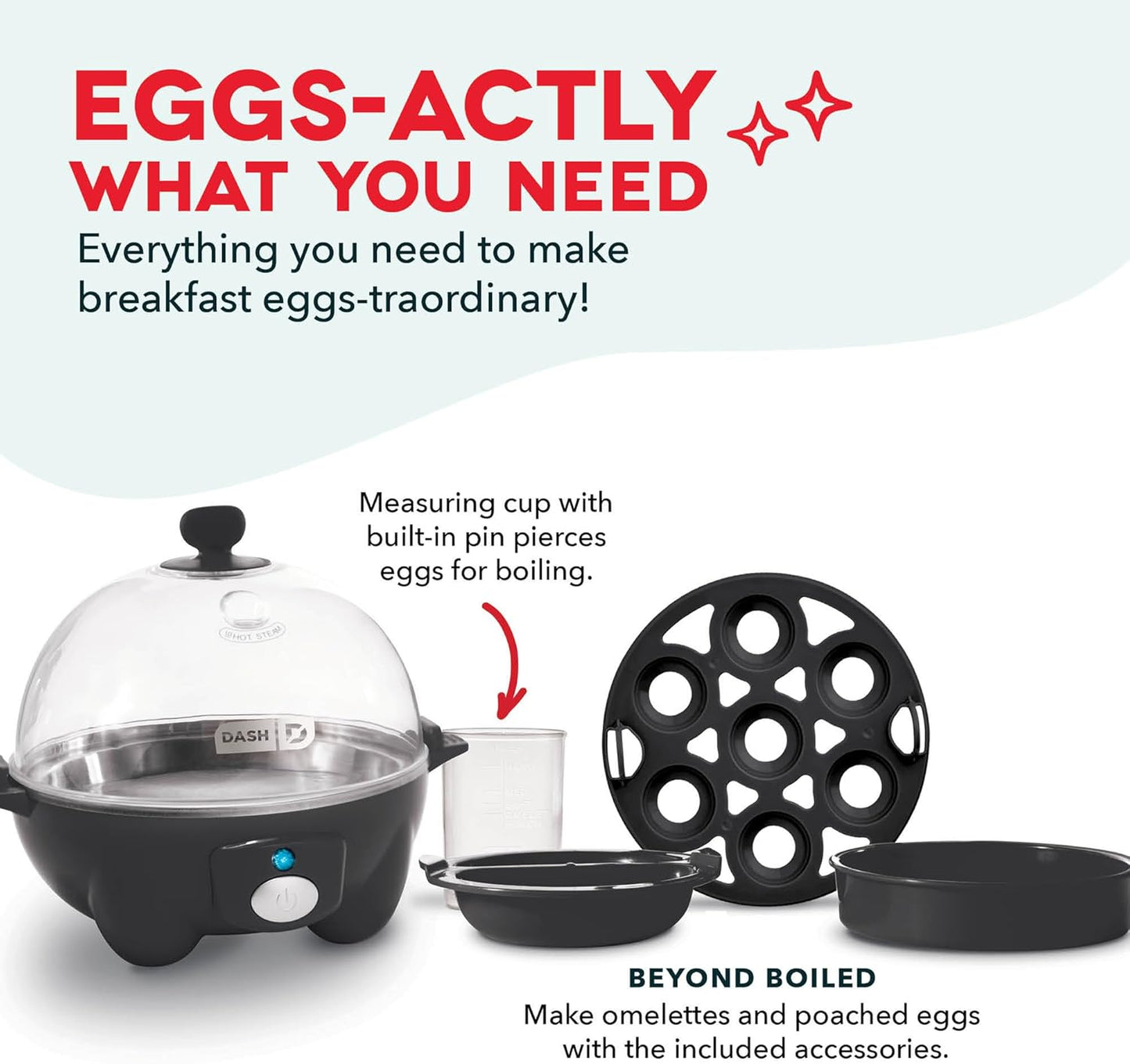 Dash Rapid Egg Cooker, 7 Hard Boiled Eggs, Black | Electric Egg Poacher, Boiler, Steamer & Omelette Maker Machine, Soft or Poached Eggs for Breakfast, Auto Shut-Off, BPA-Free