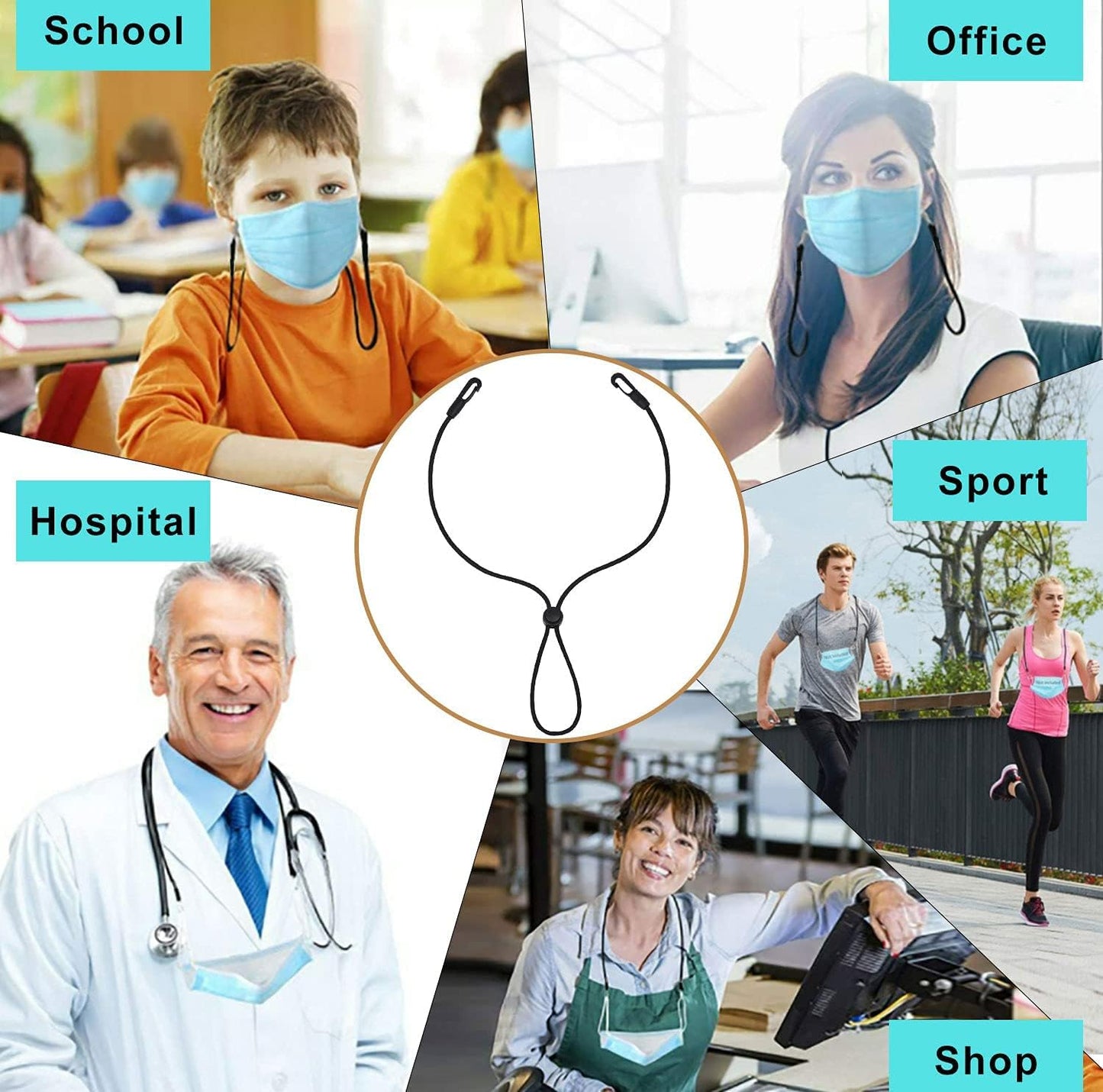 Zasie Face Mask Holder and Extender Strap for Kids and Adults, 5 Pack