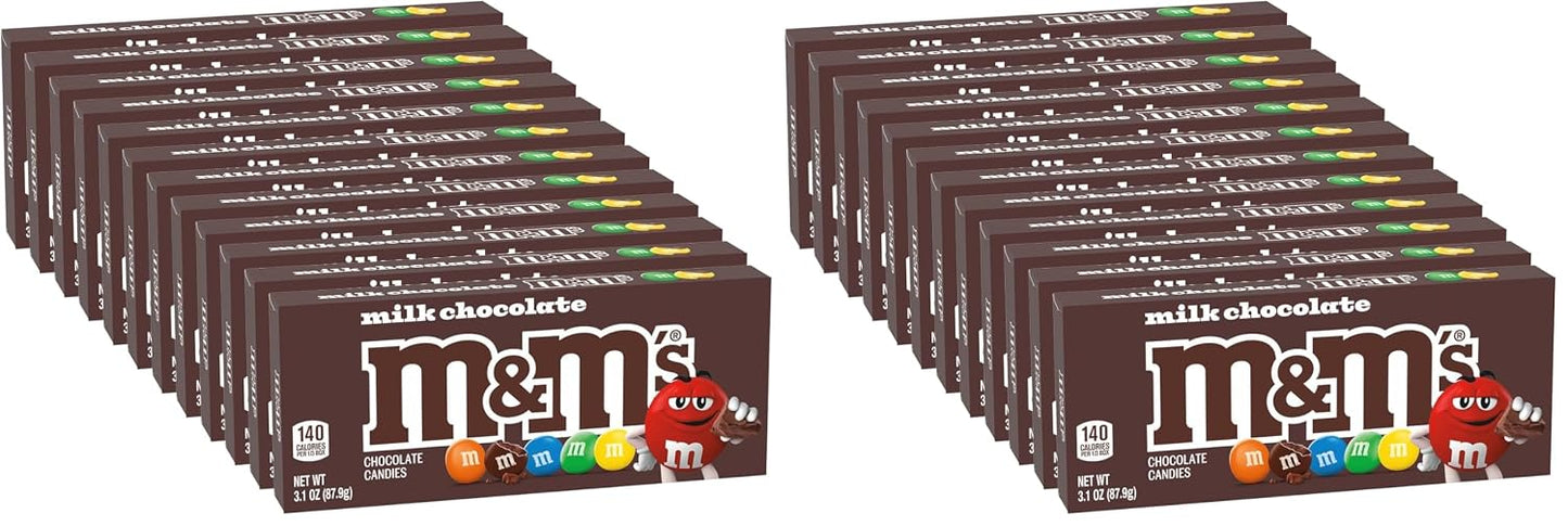 M&M'S Milk Chocolate Candy Movie Theater Box, Bulk Chocolate Candy Party Favors, 3.10-Ounce, Pack of 12