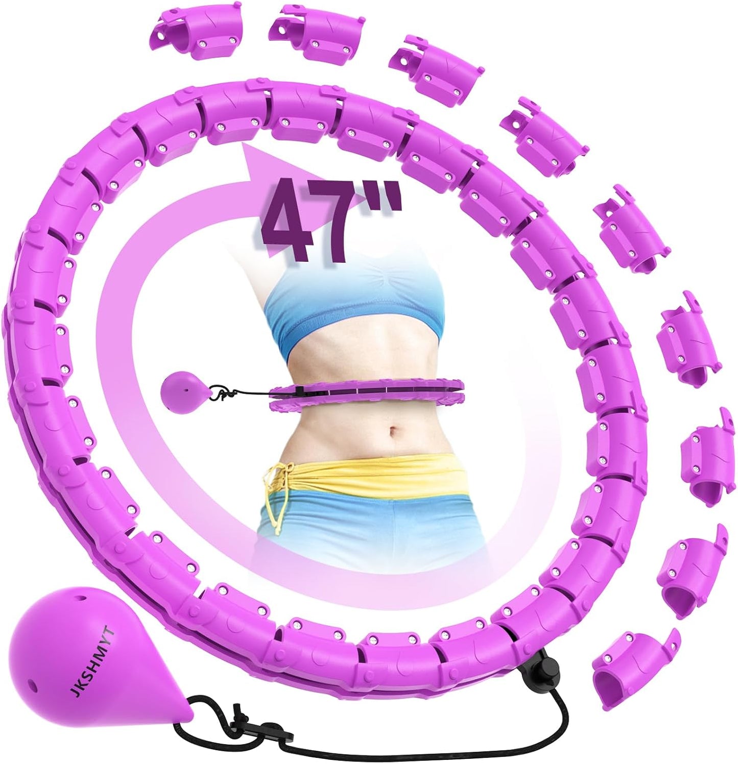 Weighted Hula Hoop for Adults - 47" Fitness Hoop with 24 Detachable Links for Weight Loss