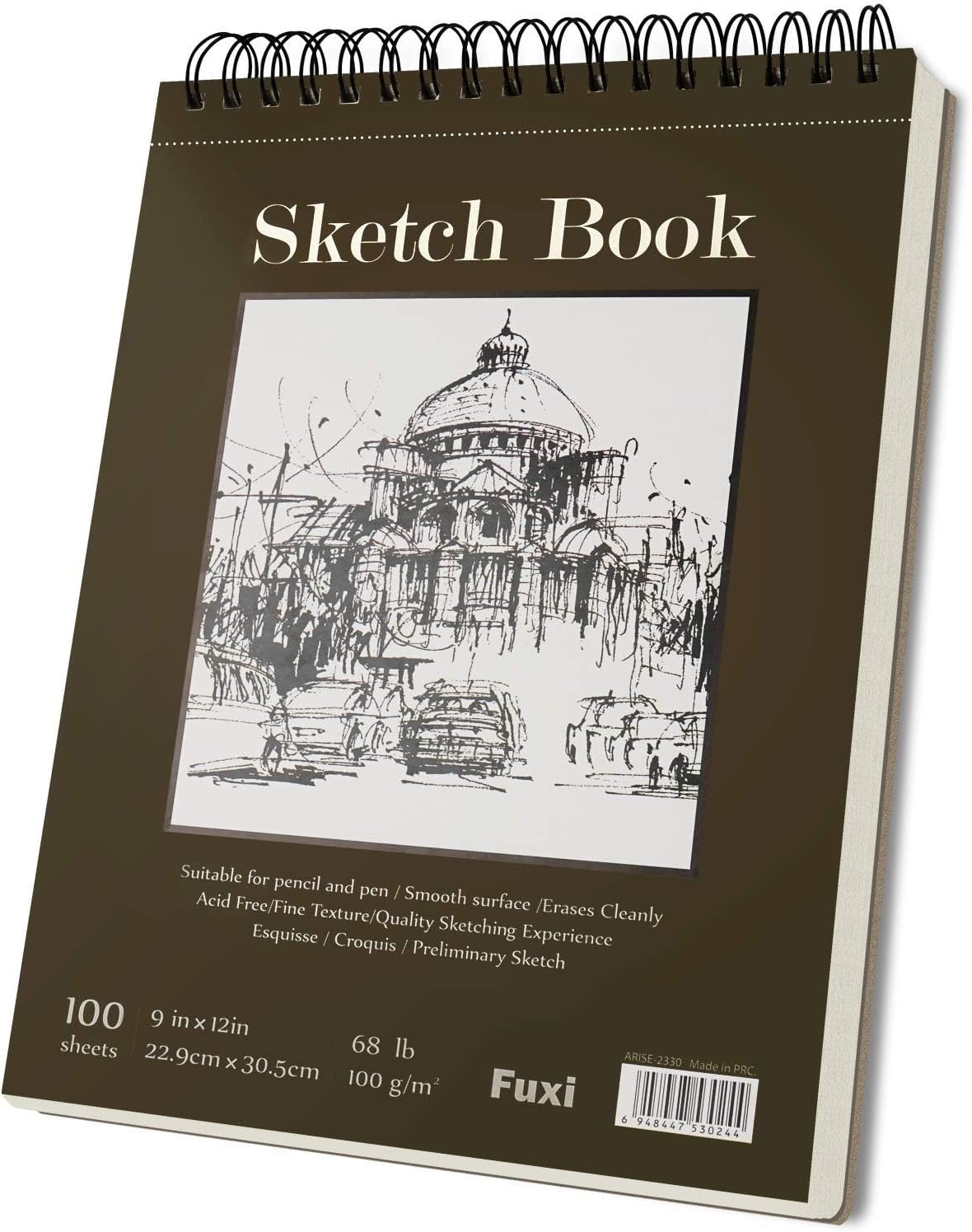Fuxi 9" x 12" Sketch Book, Top Spiral Bound Sketch Pad, 100 Sheets 68lb/100gsm Acid-Free Drawing Paper, Art Sketchbook for Drawing Pad for Kids Artists & Beginners Professional Art Supplies for Adults